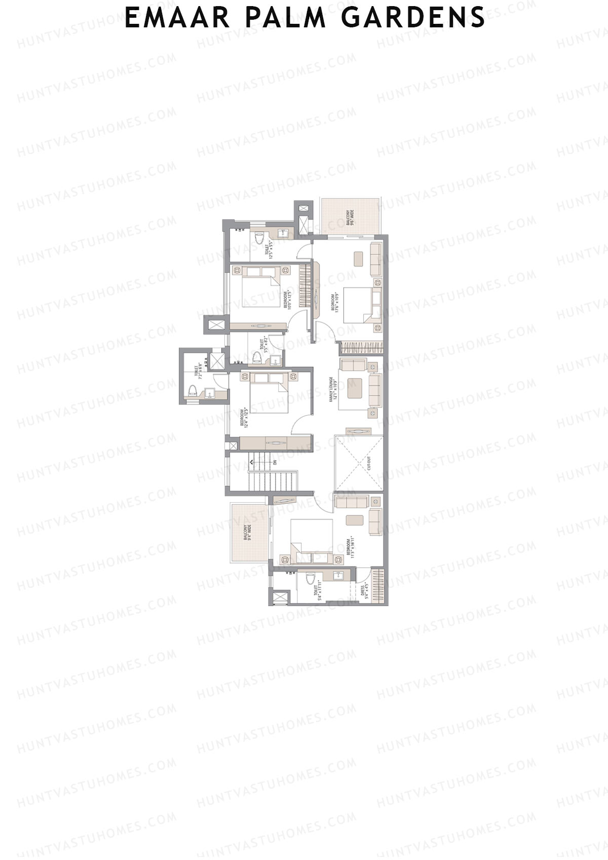 Emaar Palm Gardens, Tower 12, Unit 2 (Penthouse), 5BHK, Super Area 3750   sq ft 