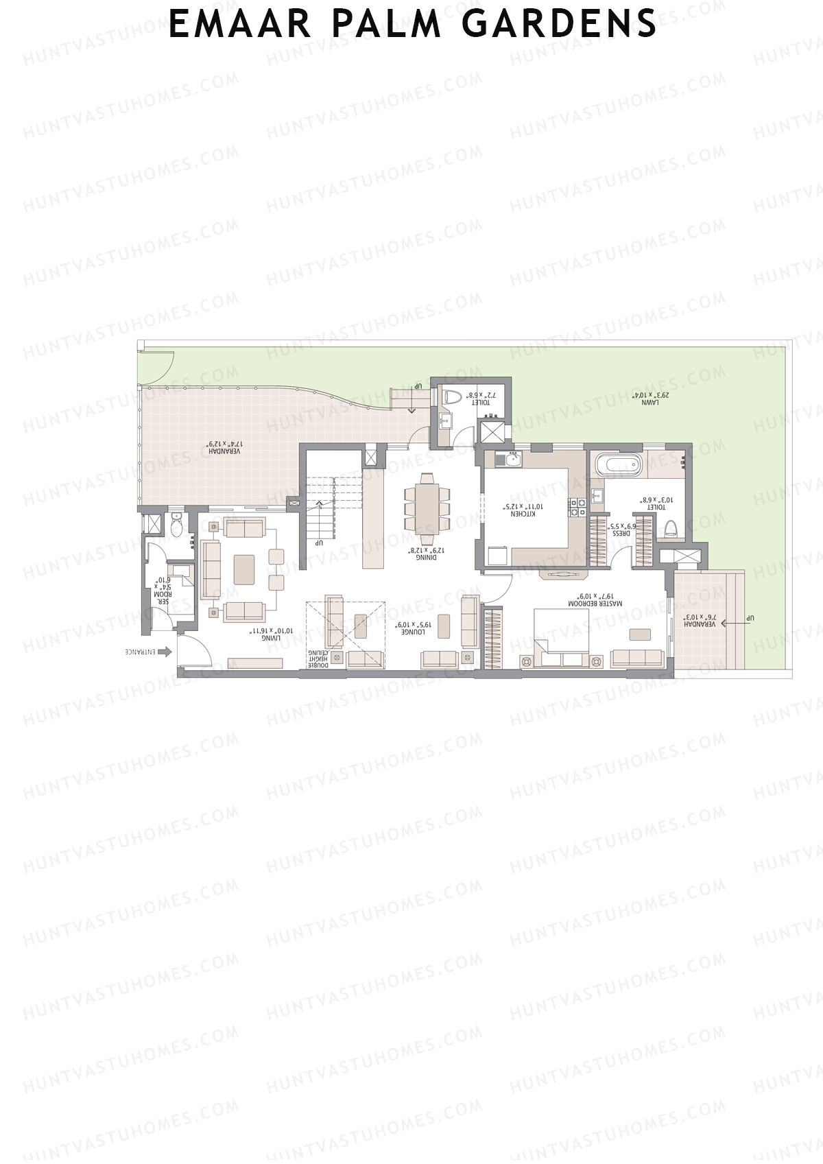 Emaar Palm Gardens, Tower 1, Unit 2 (Duplex ), 5BHK, Super Area 3750   sq ft 