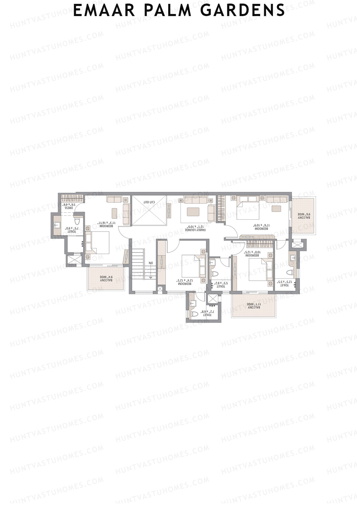 Emaar Palm Gardens, Tower 1, Unit 3 (Duplex ), 5BHK, Super Area 3750   sq ft 