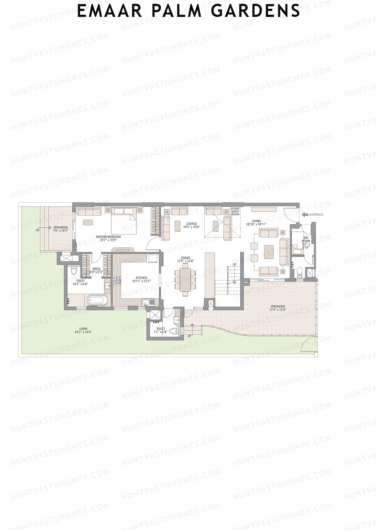 Emaar Palm Gardens, Tower 2, Unit 2 (Duplex ), 5BHK, Super Area 3750   sq ft 