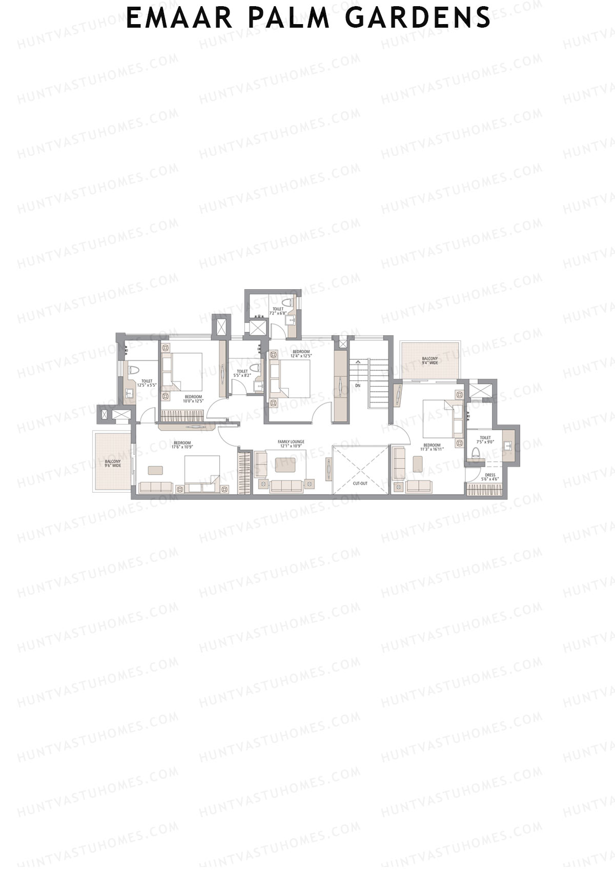 Emaar Palm Gardens, Tower 2, Unit 3 (Penthouse), 5BHK, Super Area 3750   sq ft 