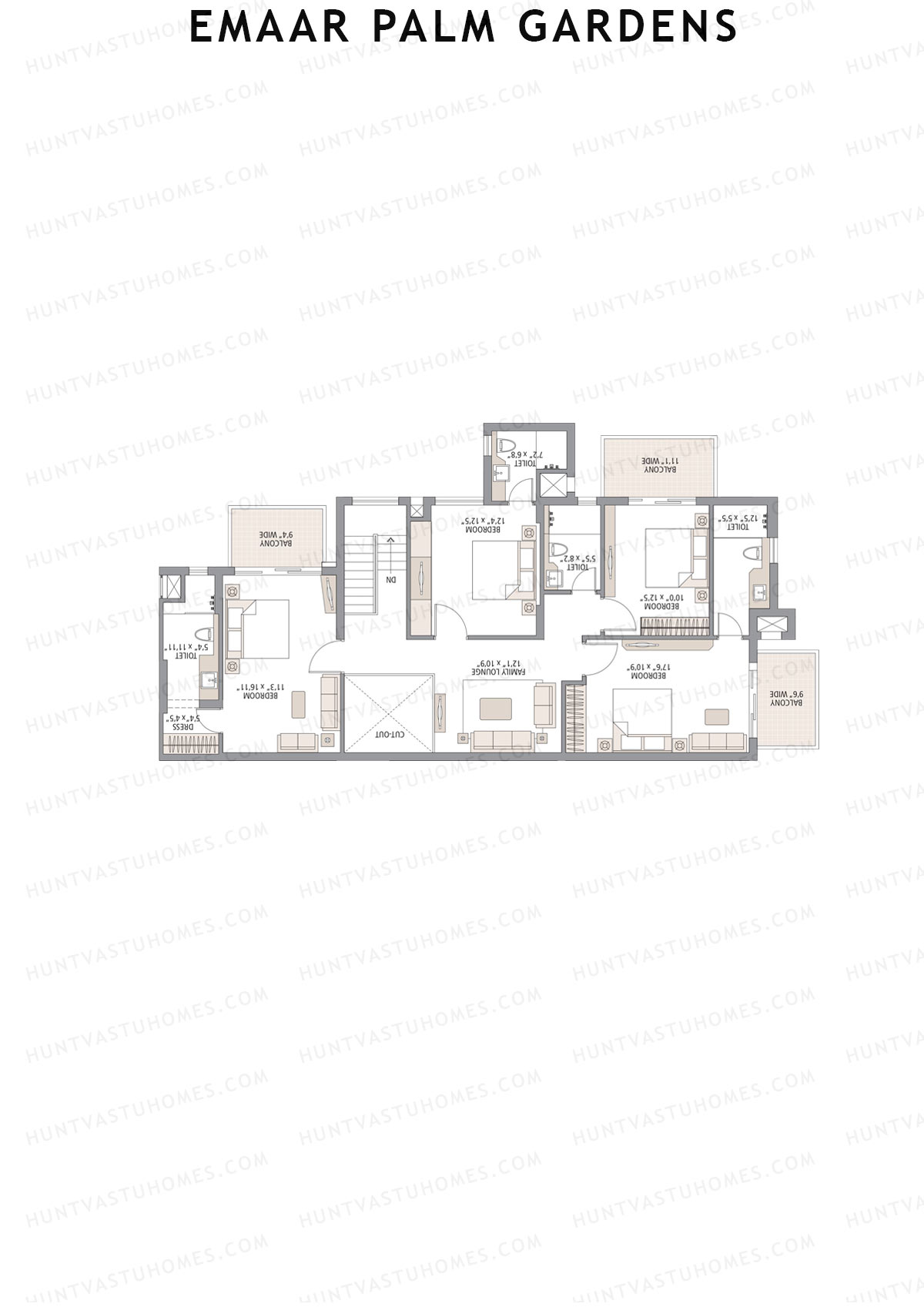Emaar Palm Gardens, Tower 2, Unit 5 (Duplex ), 5BHK, Super Area 3750   sq ft 