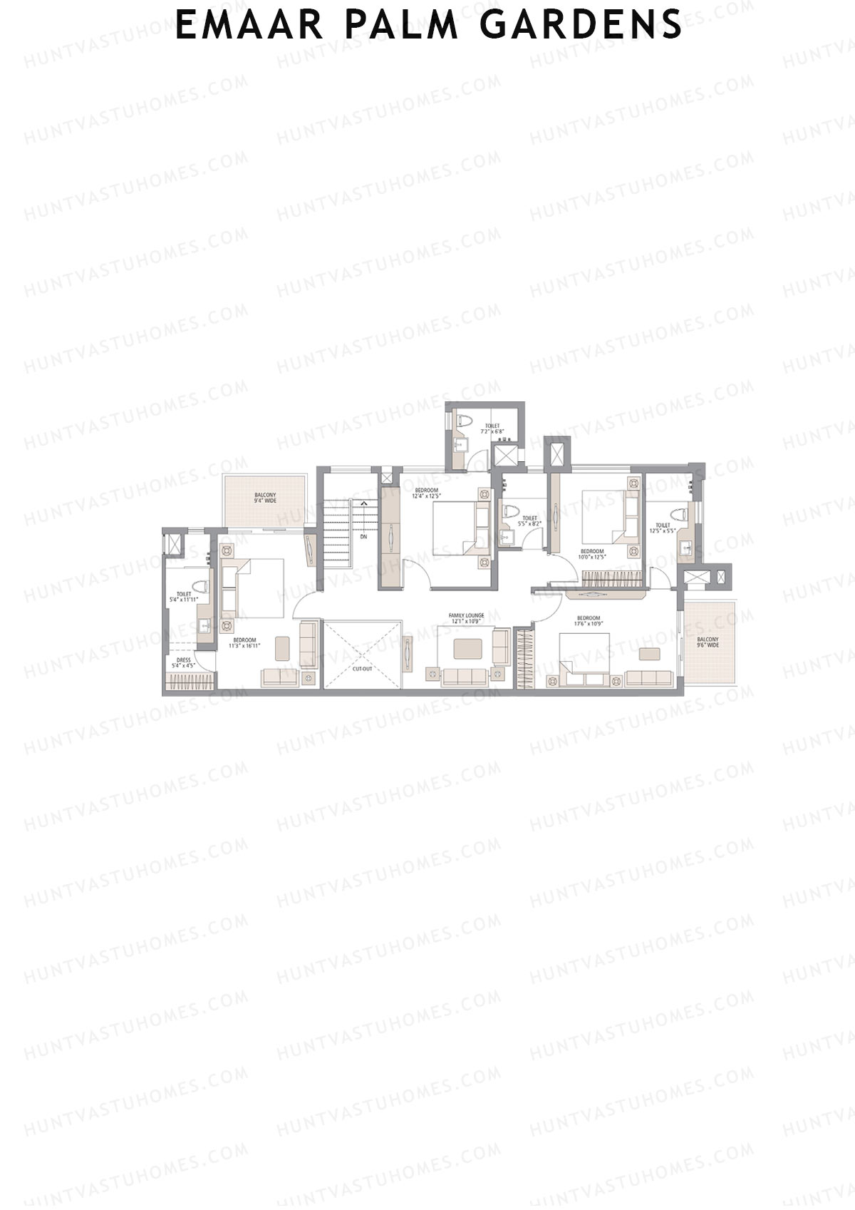 Emaar Palm Gardens, Tower 2, Unit 5 (Penthouse), 5BHK, Super Area 3750   sq ft 
