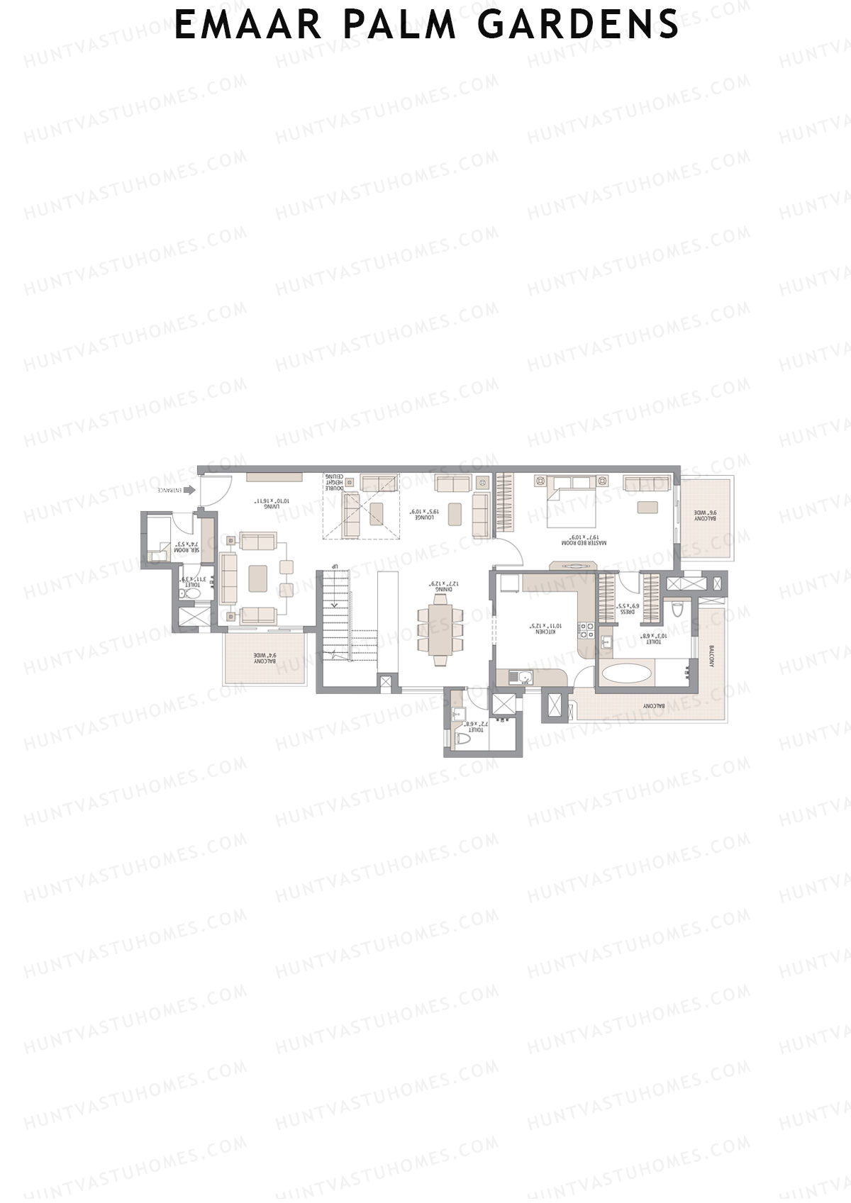 Emaar Palm Gardens, Tower 2, Unit 6 (Penthouse), 5BHK, Super Area 3750   sq ft 