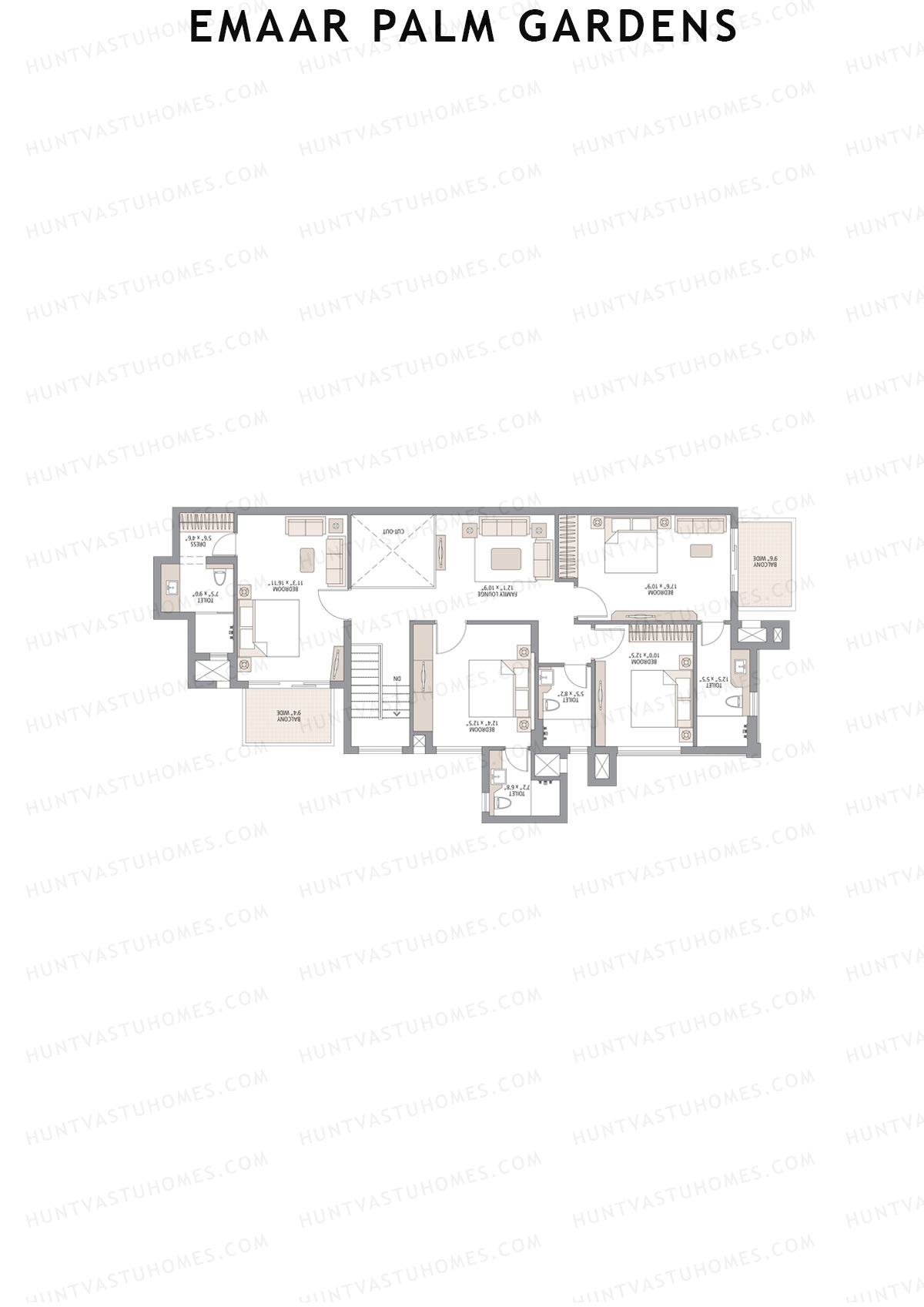 Emaar Palm Gardens, Tower 2, Unit 6 (Penthouse), 5BHK, Super Area 3750   sq ft 
