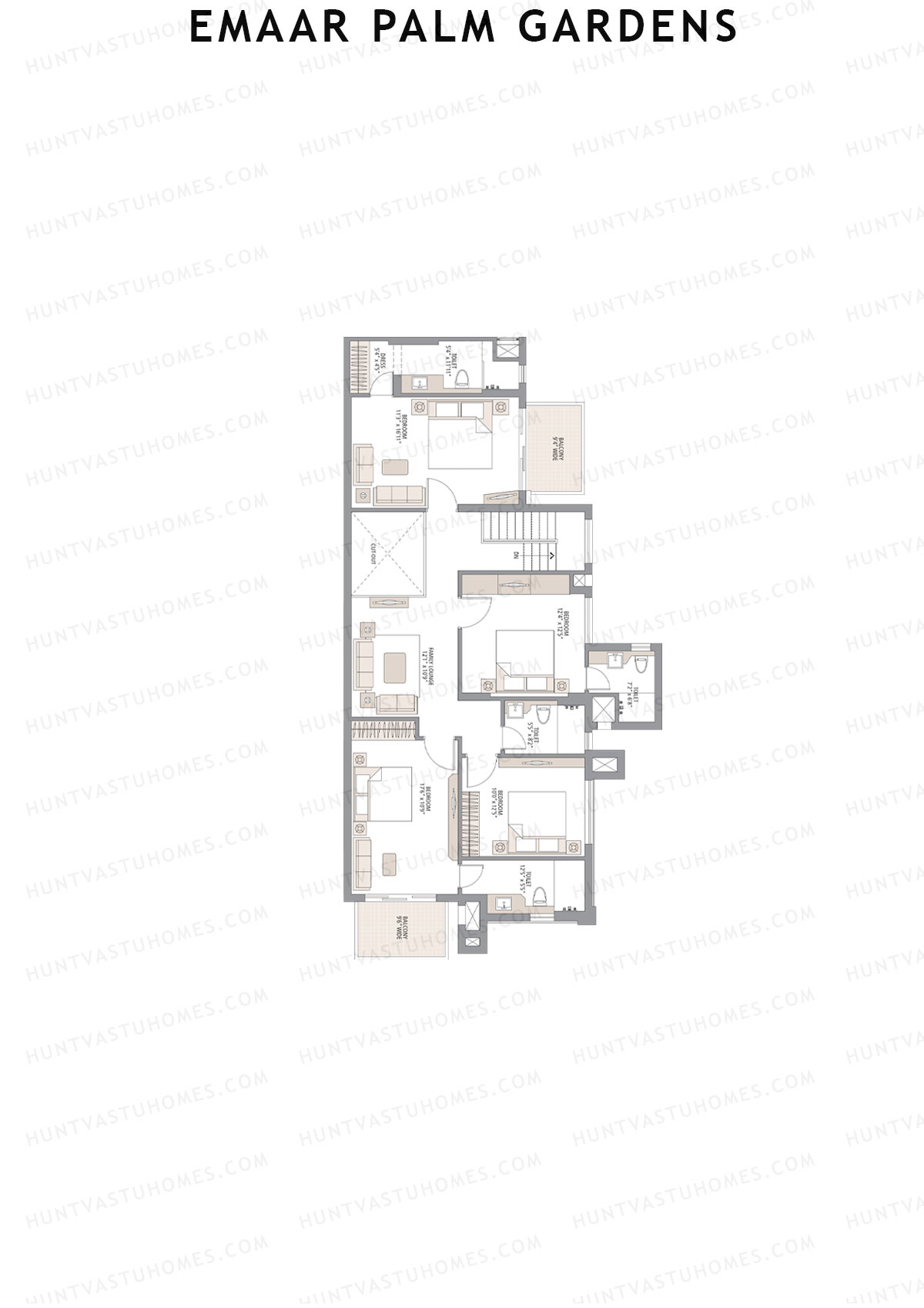 Emaar Palm Gardens, Tower 3, Unit 5 (Penthouse), 5BHK, Super Area 3750   sq ft 