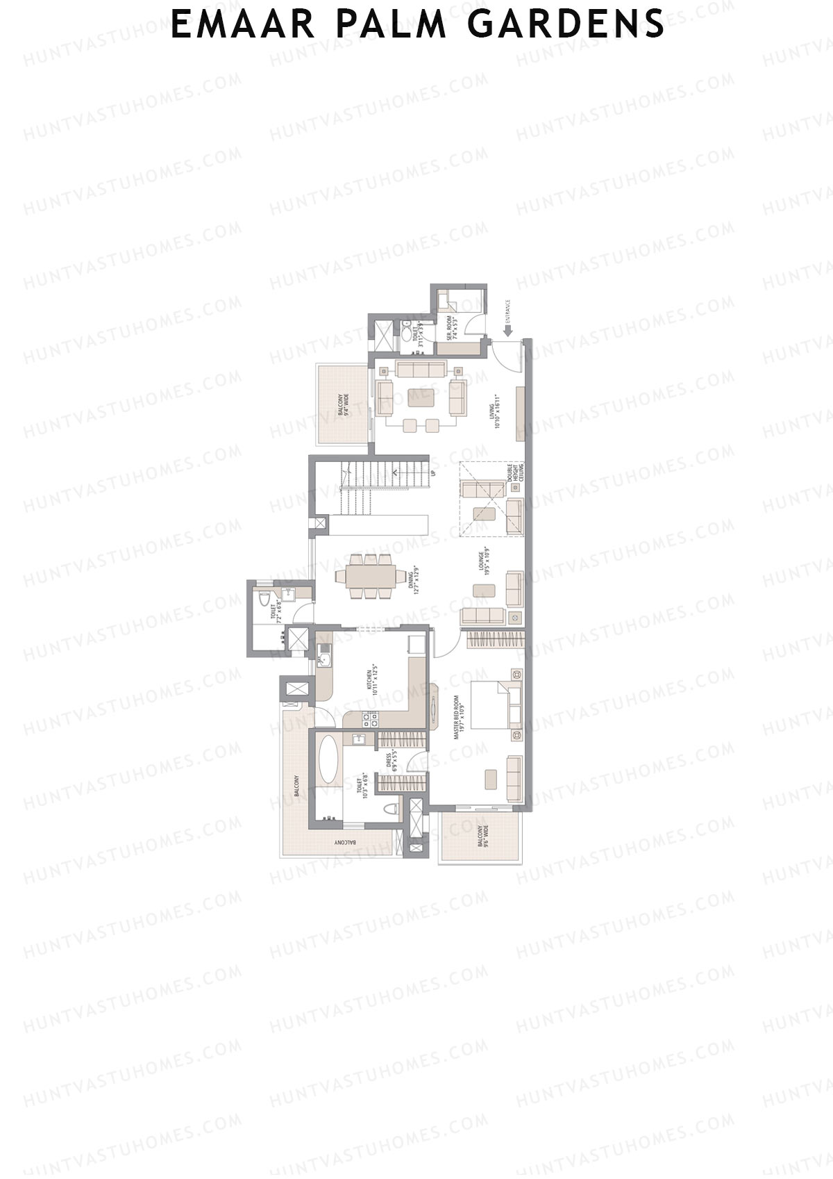Emaar Palm Gardens, Tower 3, Unit 6 (Penthouse), 5BHK, Super Area 3750   sq ft 