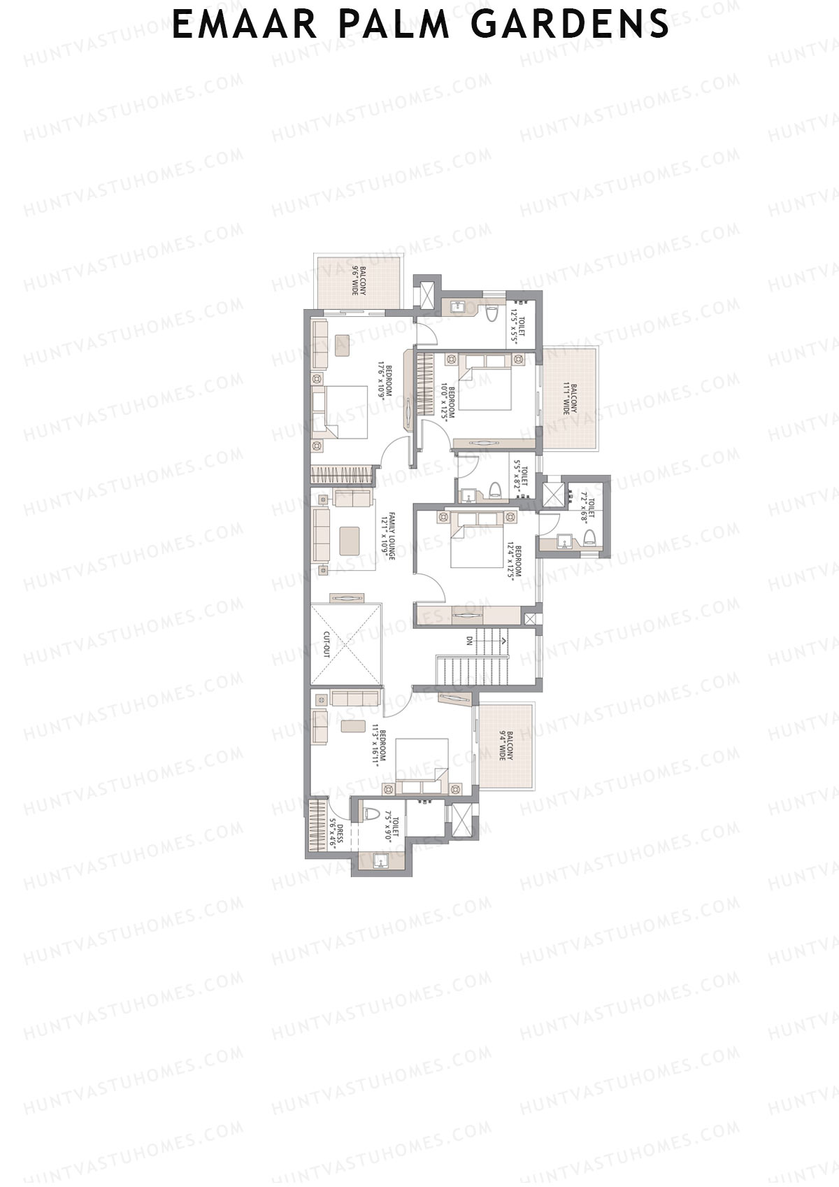 Emaar Palm Gardens, Tower 4, Unit 3 (Duplex ), 5BHK, Super Area 3750   sq ft 