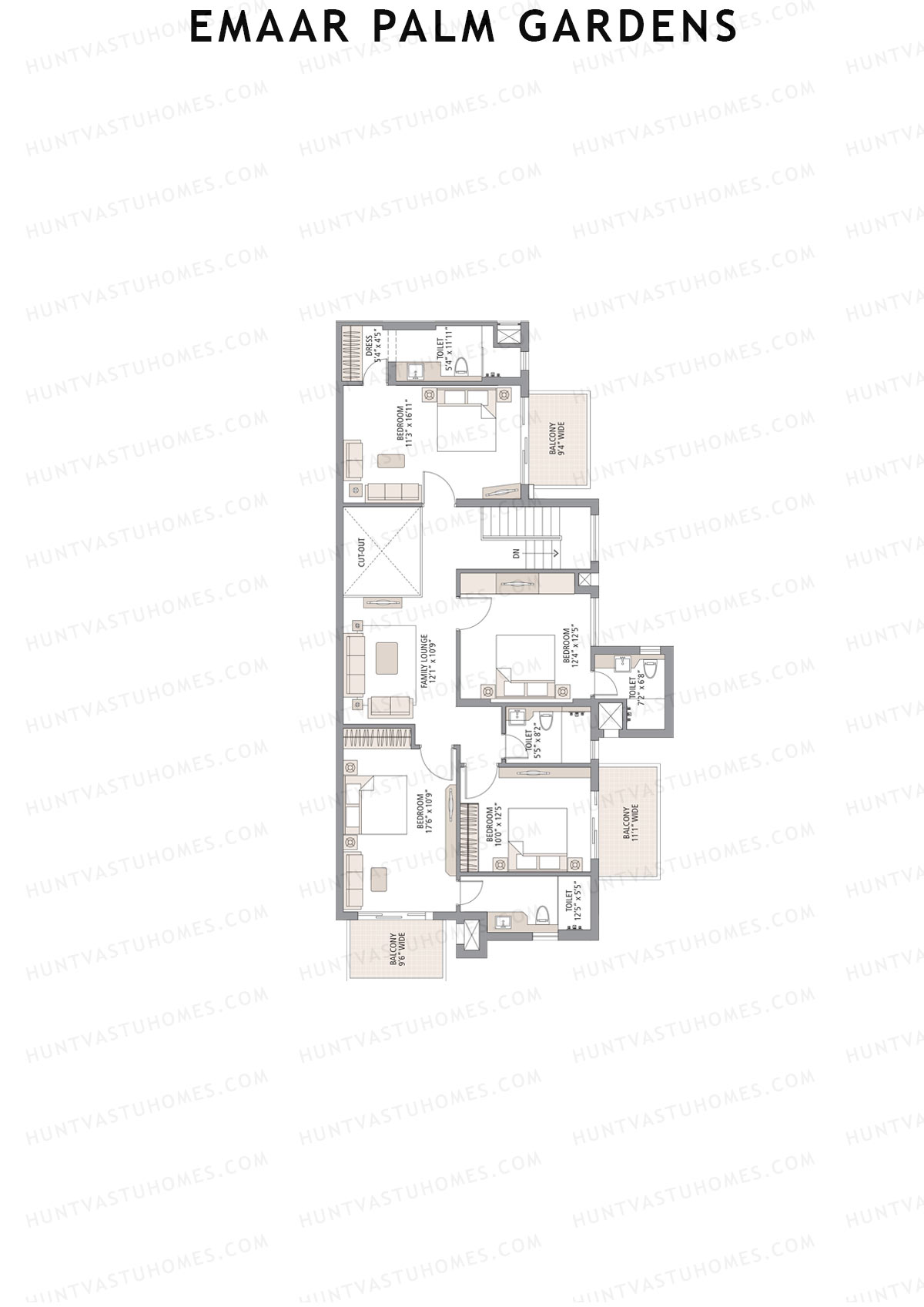 Emaar Palm Gardens, Tower 4, Unit 5 (Duplex ), 5BHK, Super Area 3750   sq ft 