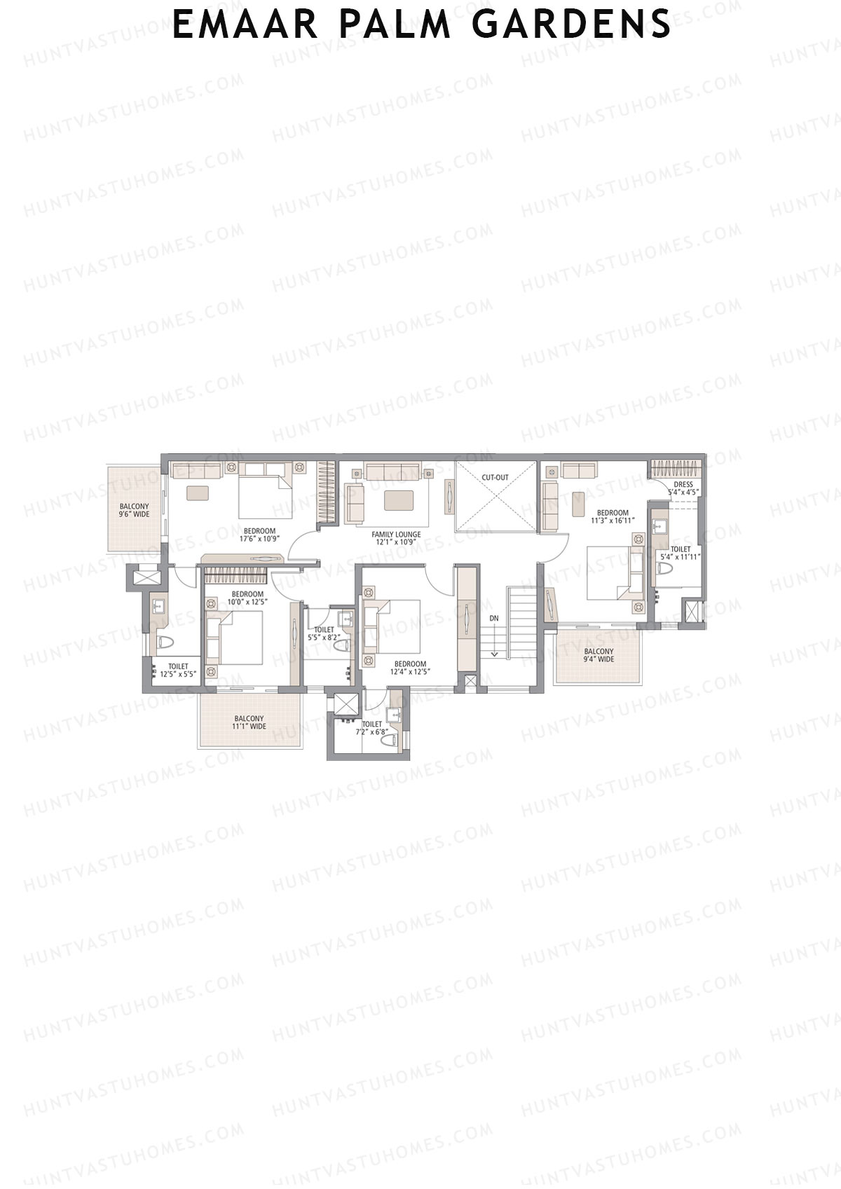 Emaar Palm Gardens, Tower 5, Unit 5 (Duplex ), 5BHK, Super Area 3750   sq ft 