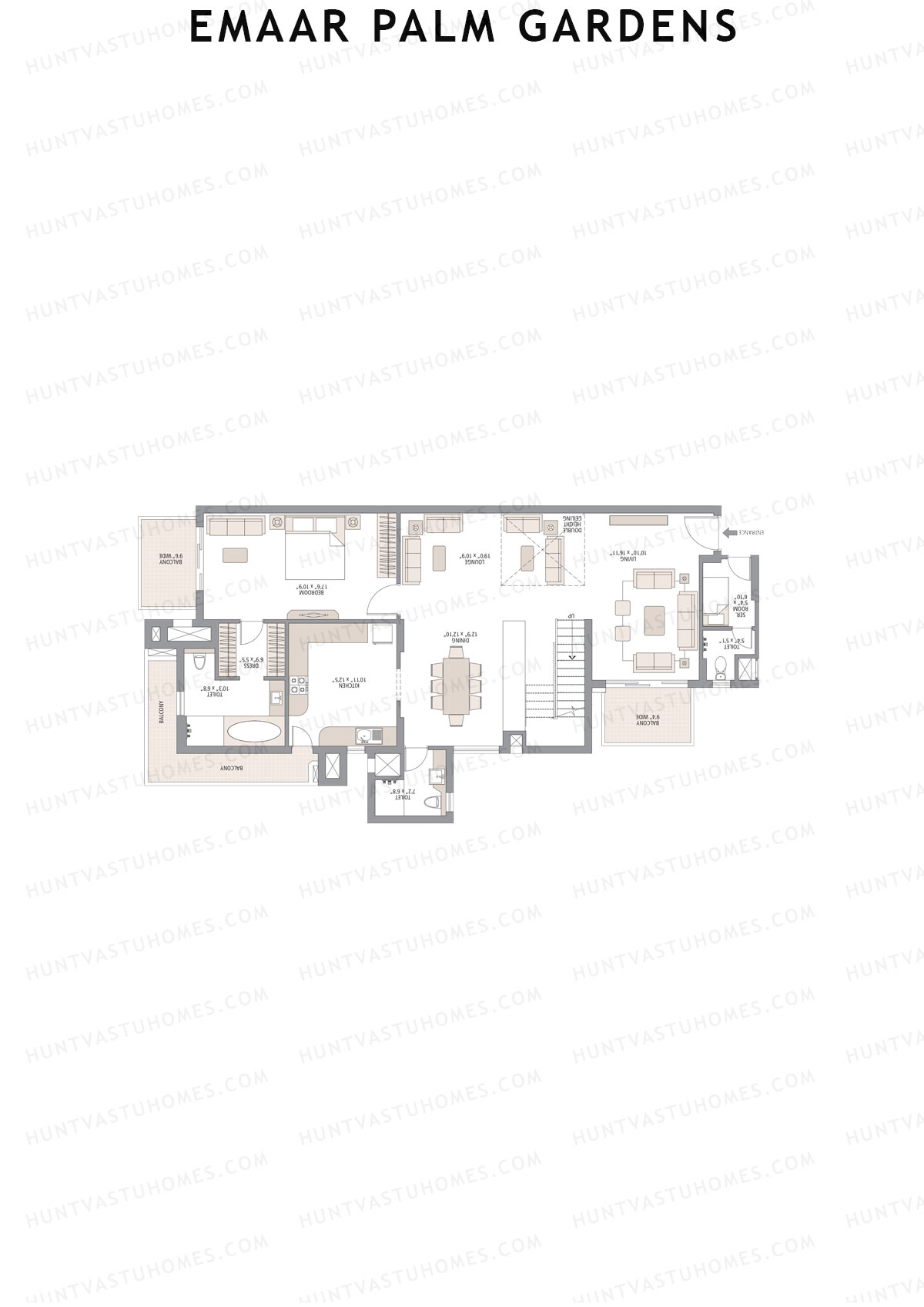 Emaar Palm Gardens, Tower 5, Unit 5 (Penthouse), 5BHK, Super Area 3750   sq ft 