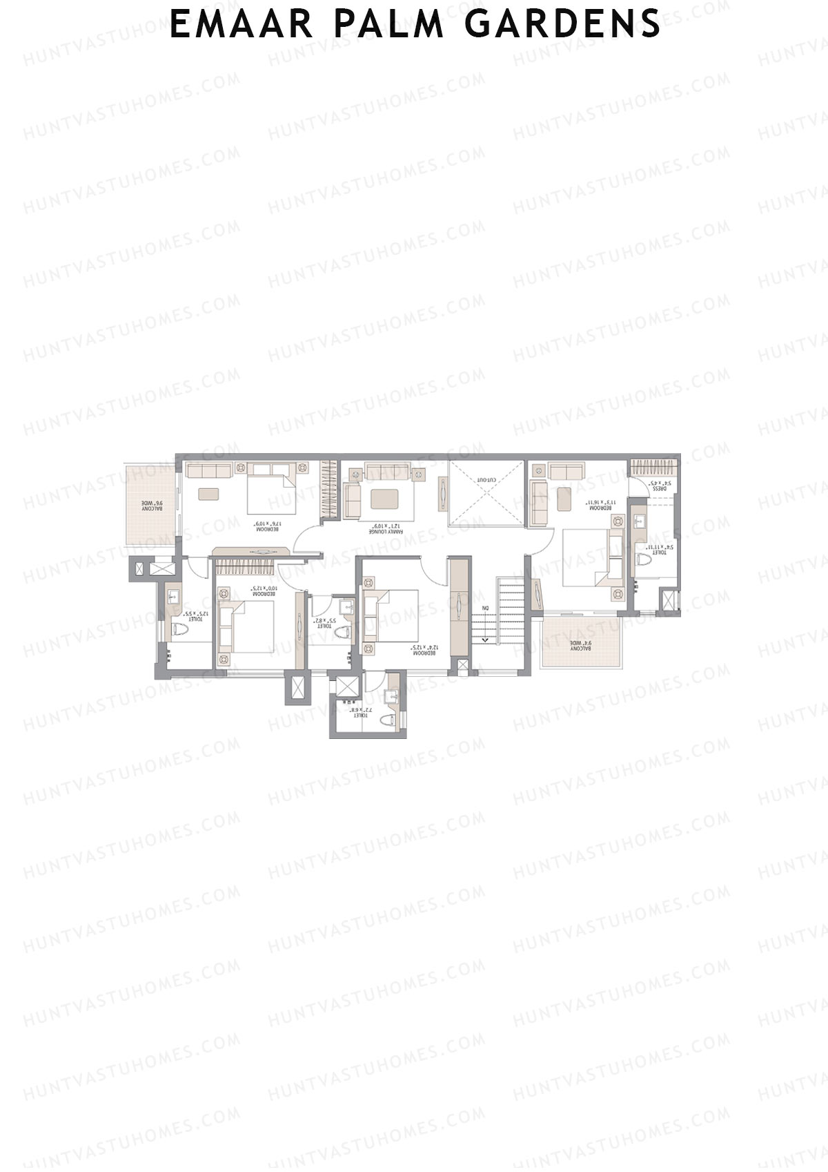 Emaar Palm Gardens, Tower 5, Unit 5 (Penthouse), 5BHK, Super Area 3750   sq ft 