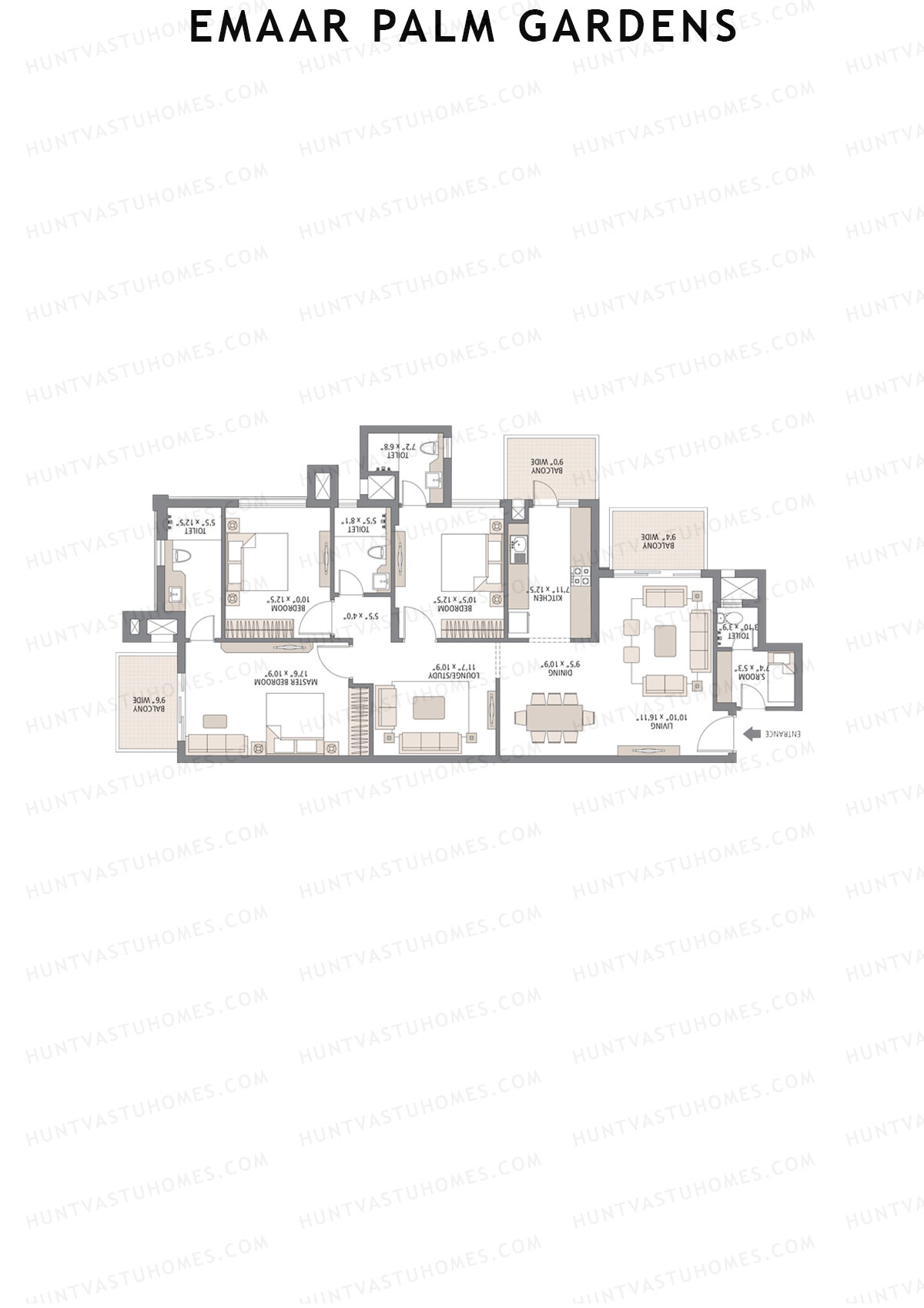 Emaar Palm Gardens, Tower 5, Unit 6 (Type 1G), 3BHK, Super Area 1900   sq ft 