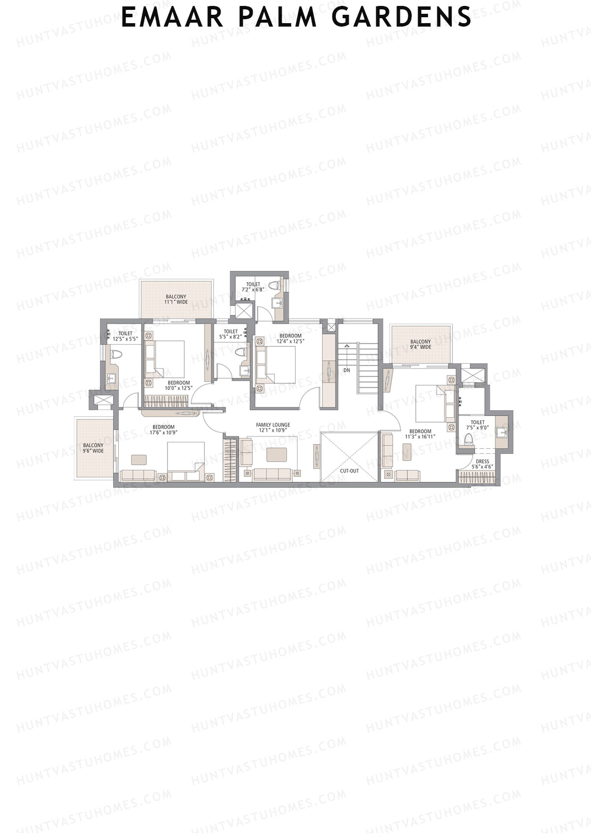 Emaar Palm Gardens, Tower 5, Unit 6 (Duplex ), 5BHK, Super Area 3750   sq ft 