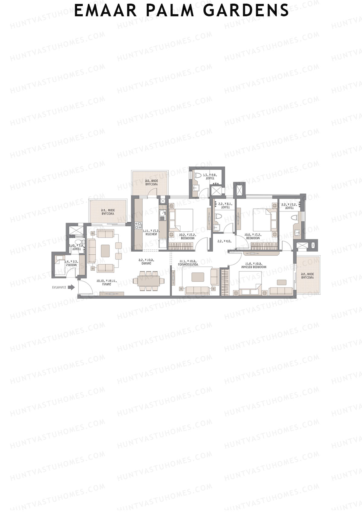 Emaar Palm Gardens, Tower 6, Unit 2 (Type 1G), 3BHK, Super Area 1900   sq ft 
