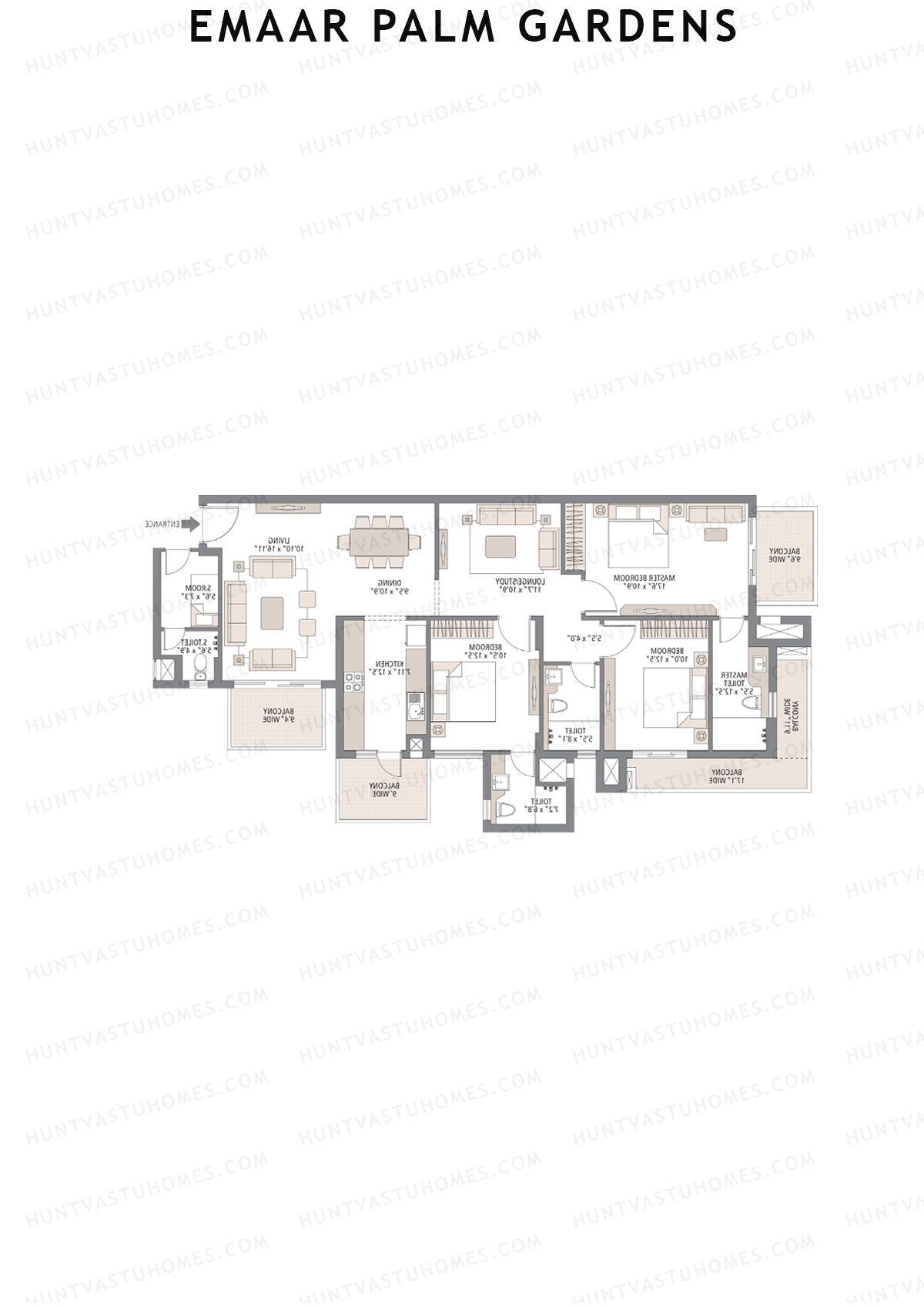 Emaar Palm Gardens, Tower 6, Unit 3 (Type 1F), 3BHK, Super Area 1950   sq ft 