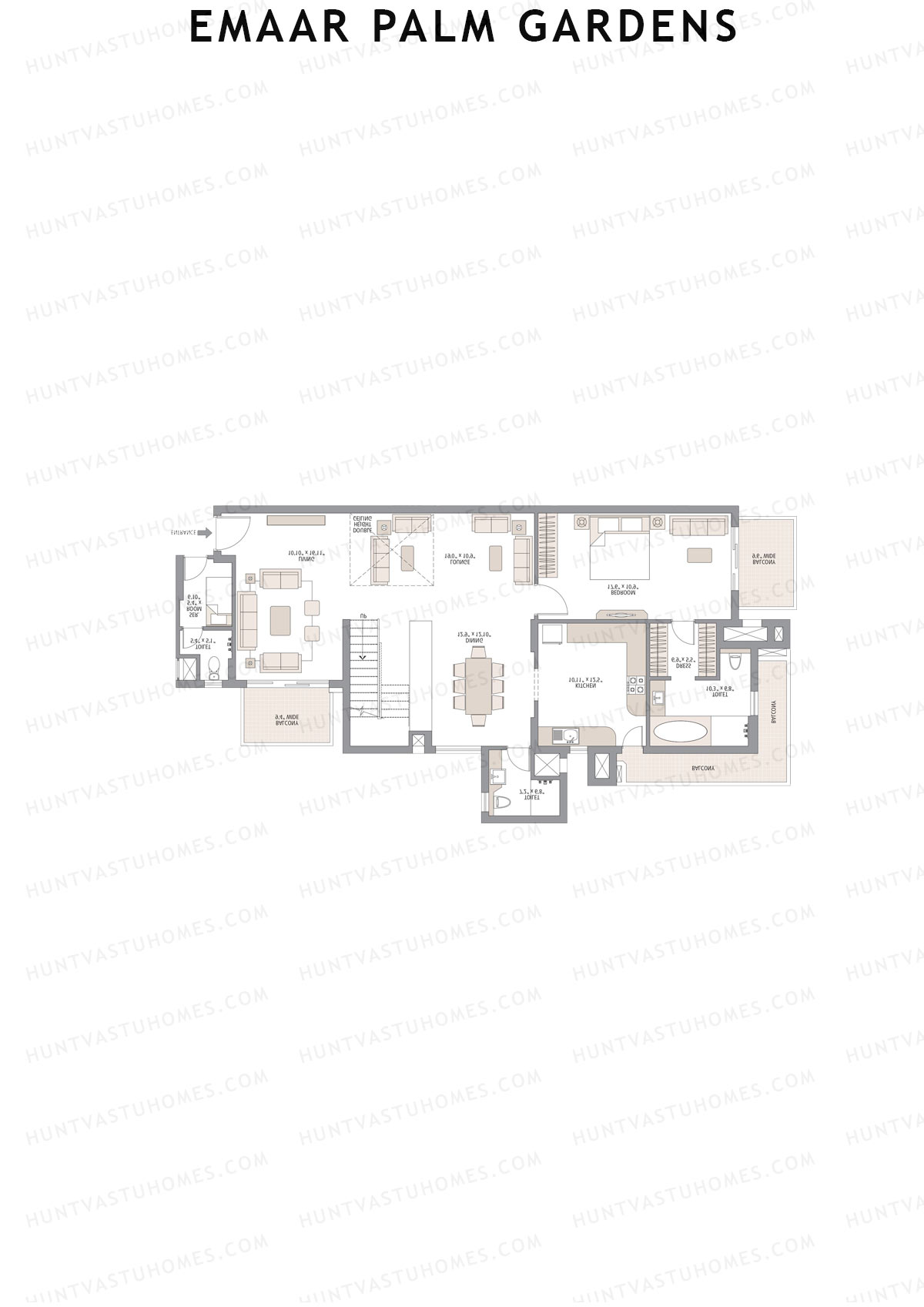 Emaar Palm Gardens, Tower 6, Unit 3 (Penthouse), 5BHK, Super Area 3750   sq ft 