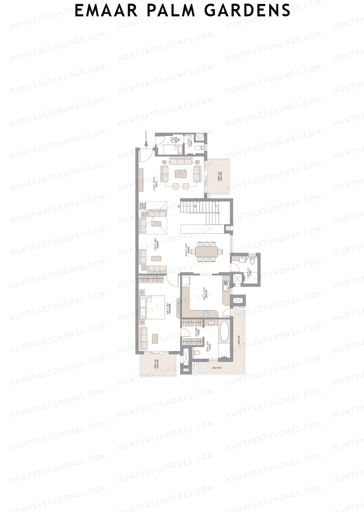 Emaar Palm Gardens, Tower 7, Unit 2 (Penthouse), 5BHK, Super Area 3750   sq ft 