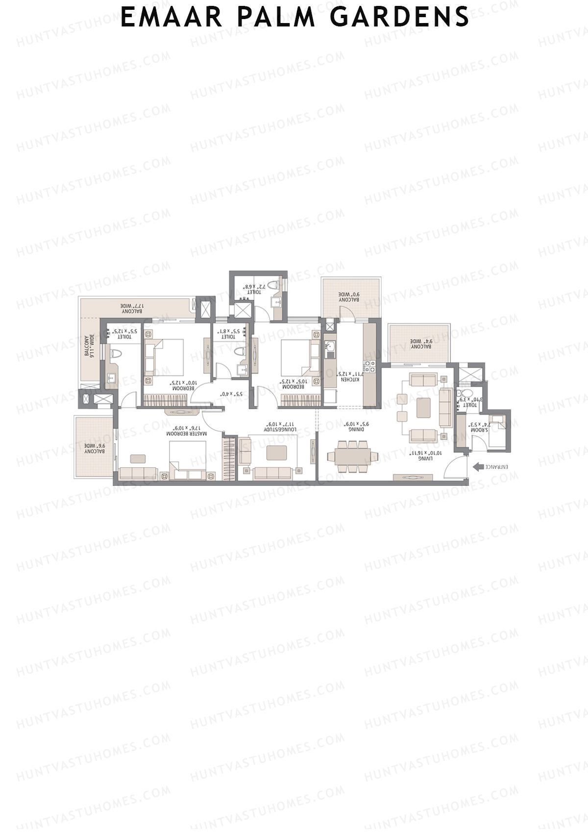 Emaar Palm Gardens, Tower 8, Unit 6 (Type 1H), 3BHK, Super Area 1950   sq ft 