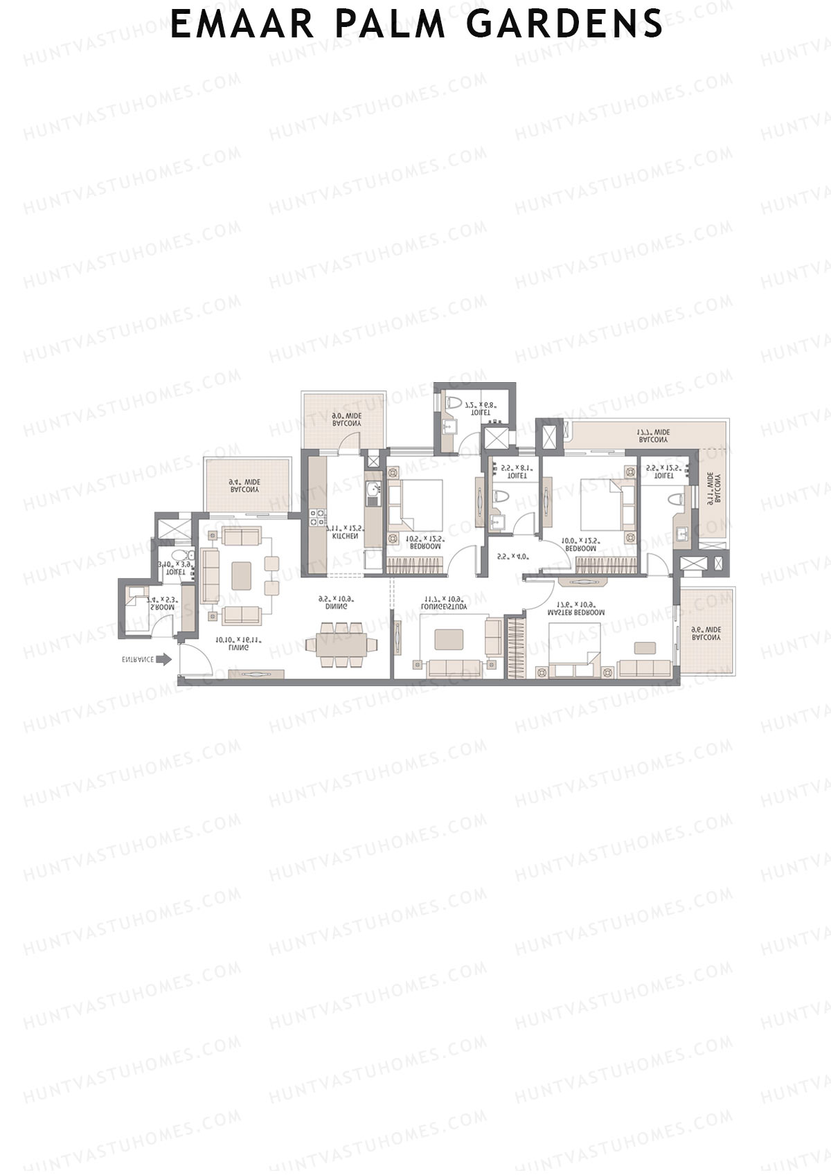 Emaar Palm Gardens, Tower 9, Unit 2 (Type 1H), 3BHK, Super Area 1950   sq ft 