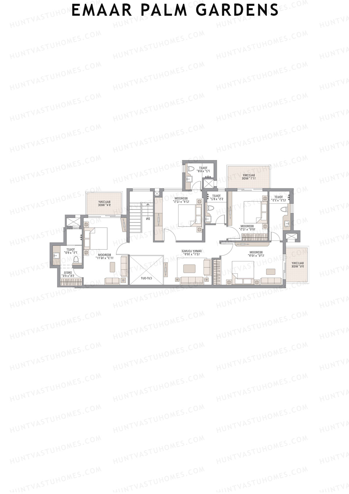 Emaar Palm Gardens, Tower 9, Unit 2 (Duplex ), 5BHK, Super Area 3750   sq ft 