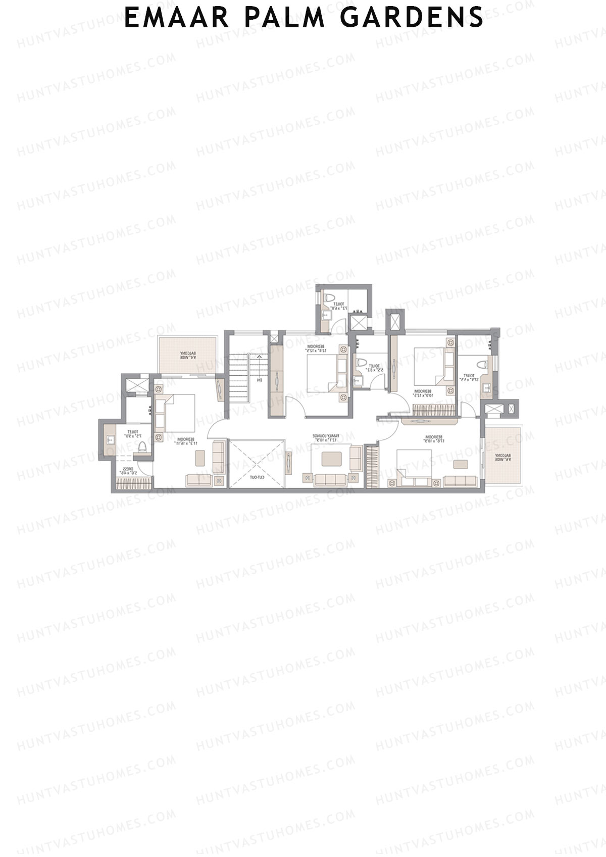 Emaar Palm Gardens, Tower 9, Unit 2 (Penthouse), 5BHK, Super Area 3750   sq ft 
