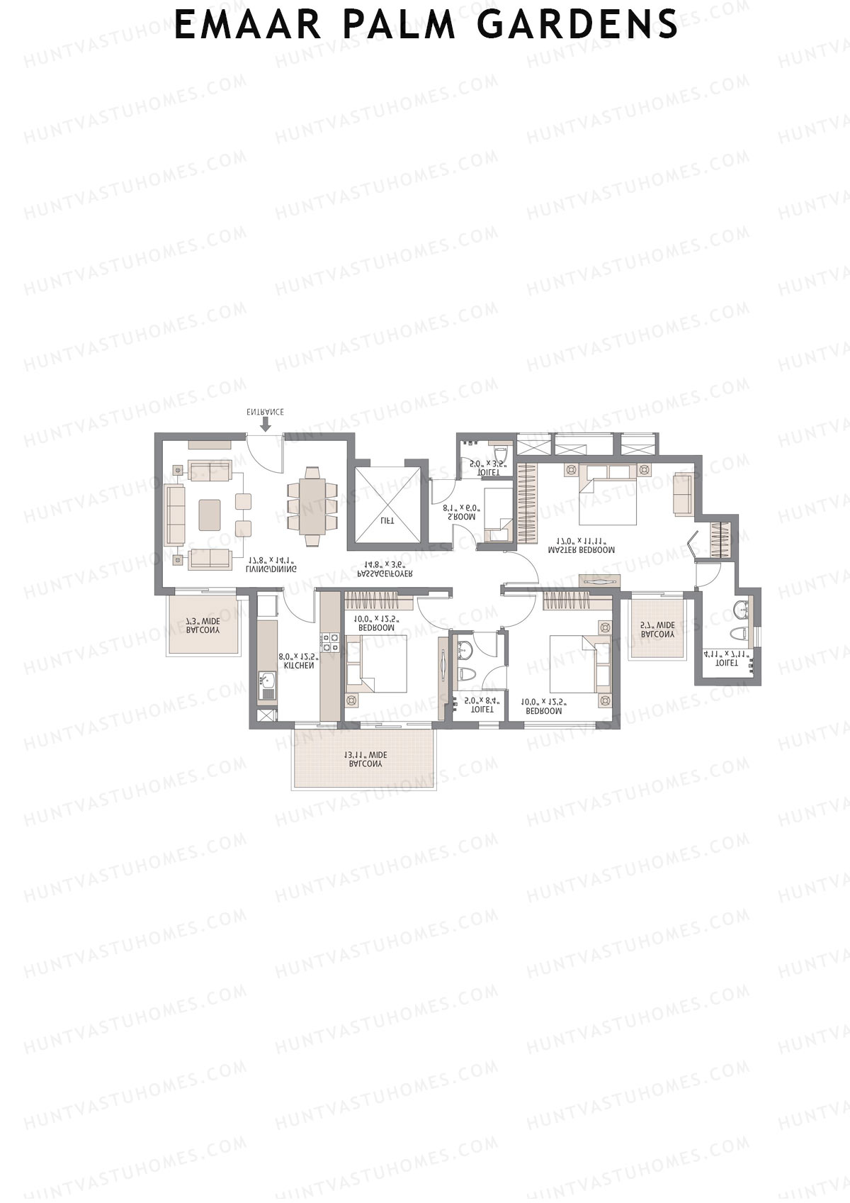 Emaar Palm Gardens, Tower 9, Unit 4 (Type 2), 3BHK, Super Area 1720   sq ft 
