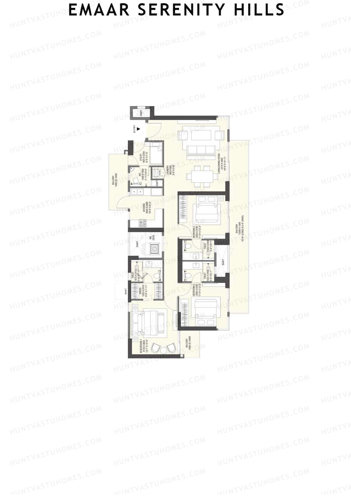 Emaar Serenity Hills Tower A Unit 2 (Type 1) Floor Plan