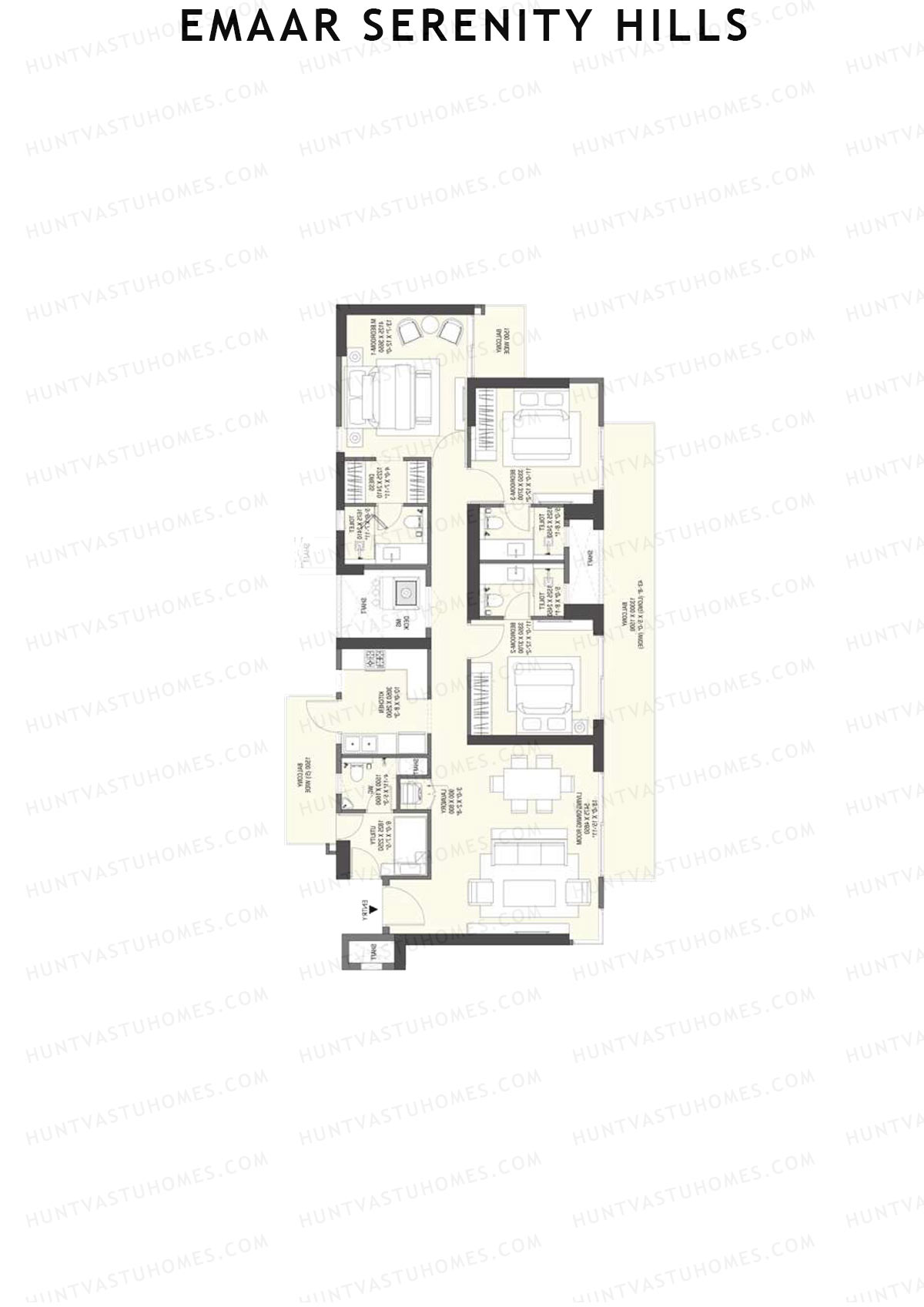 Emaar Serenity Hills Tower B Unit 1 (Type 3) Floor Plan