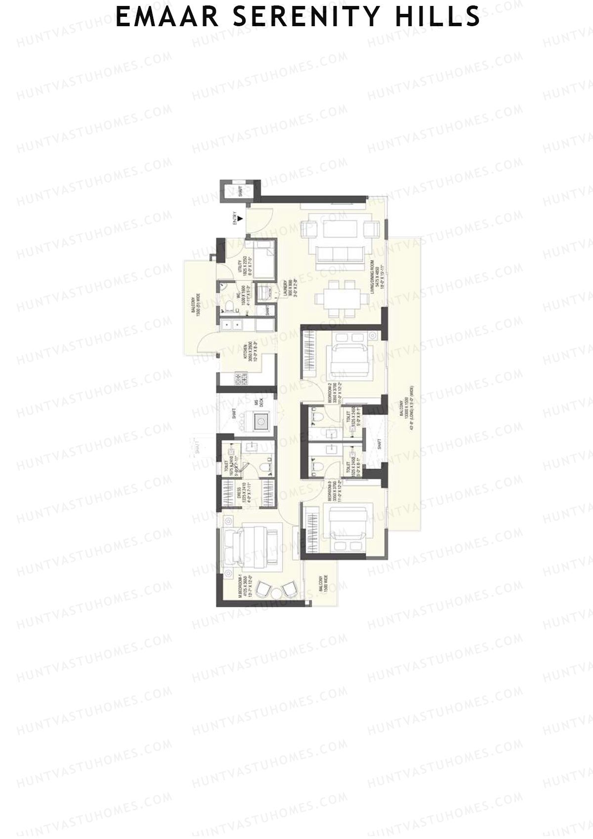 Emaar Serenity Hills Tower B Unit 2 (Type 3) Floor Plan