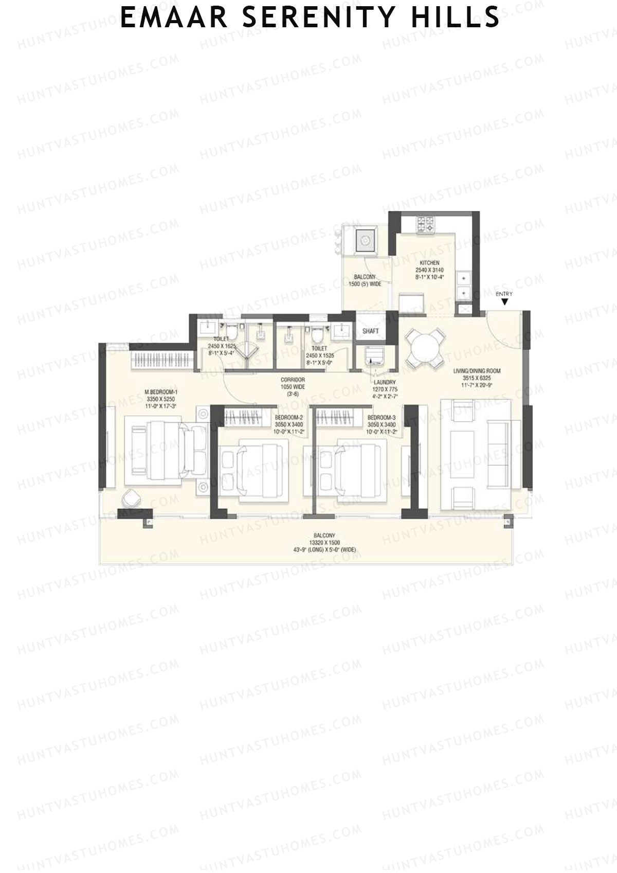 Emaar Serenity Hills Tower E Unit 2 (Type 3) Floor Plan