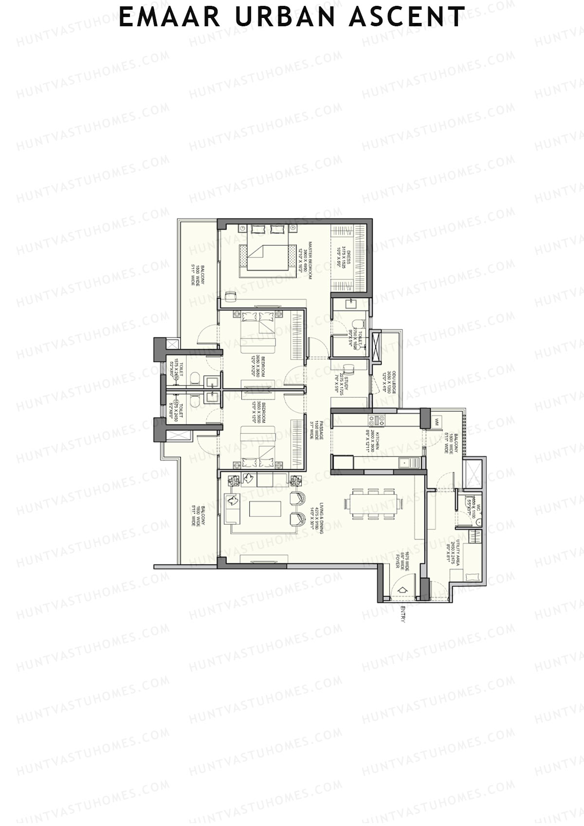 Emaar Urban Ascent Tower E Unit D (Type D) Floor Plan