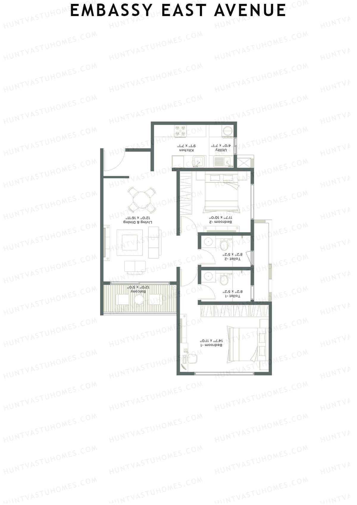 Embassy East Avenue Tower A Unit 1 (Type A1) Floor Plan