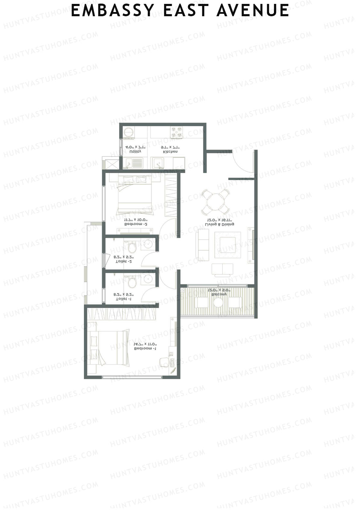 Embassy East Avenue Tower A Unit 2 (Type A1) Floor Plan