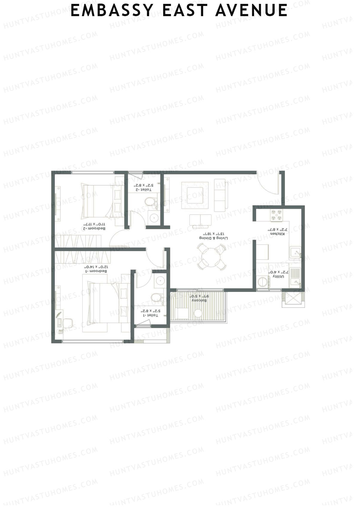 Embassy East Avenue Tower A Unit 3 (Type A4) Floor Plan