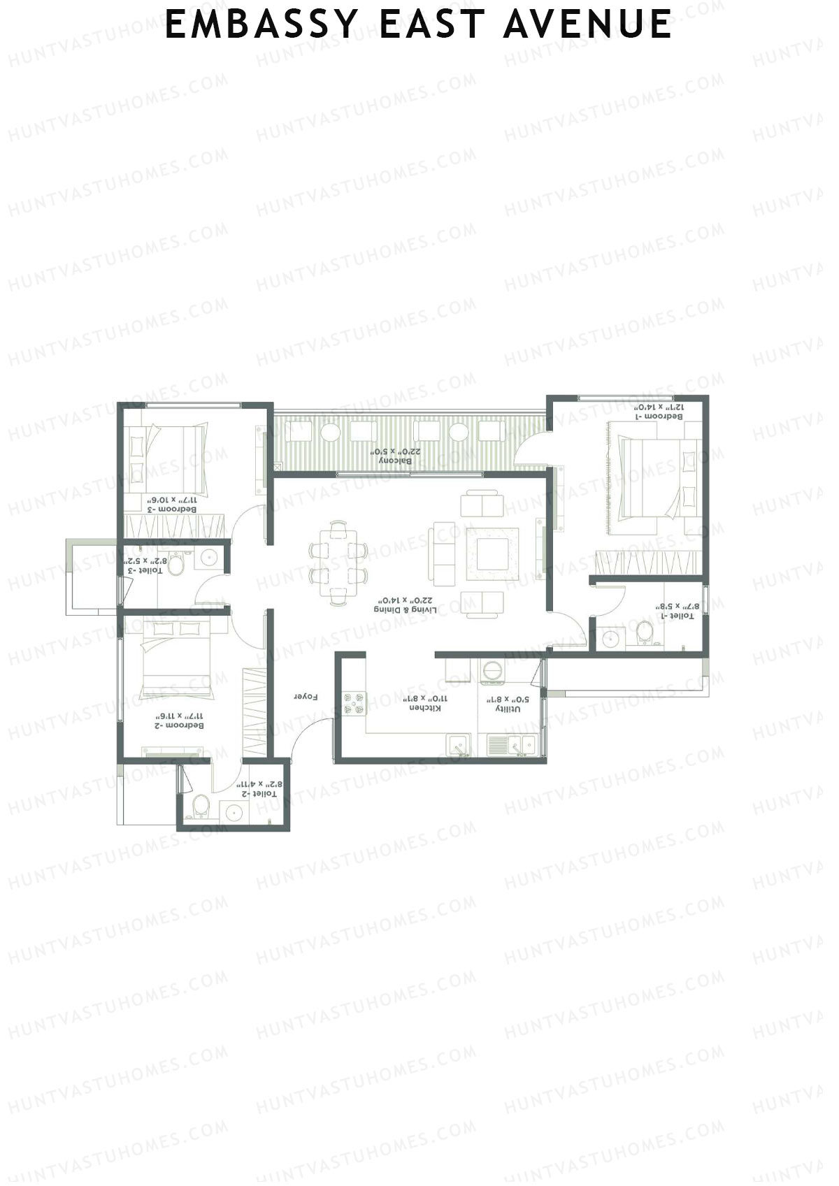 Embassy East Avenue Tower A Unit 4 (Type C4) Floor Plan