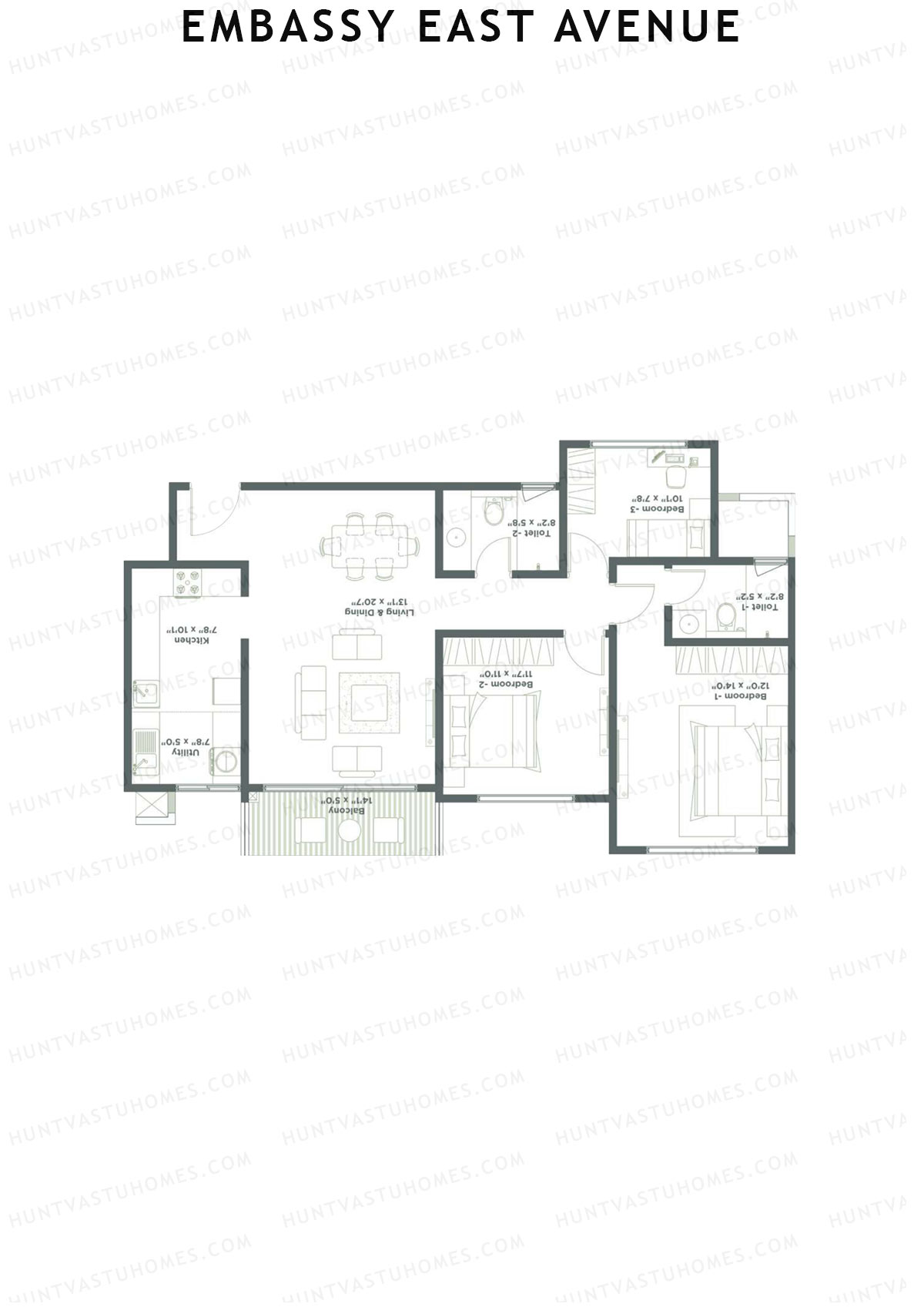 Embassy East Avenue Tower A Unit 6 (Type B2) Floor Plan