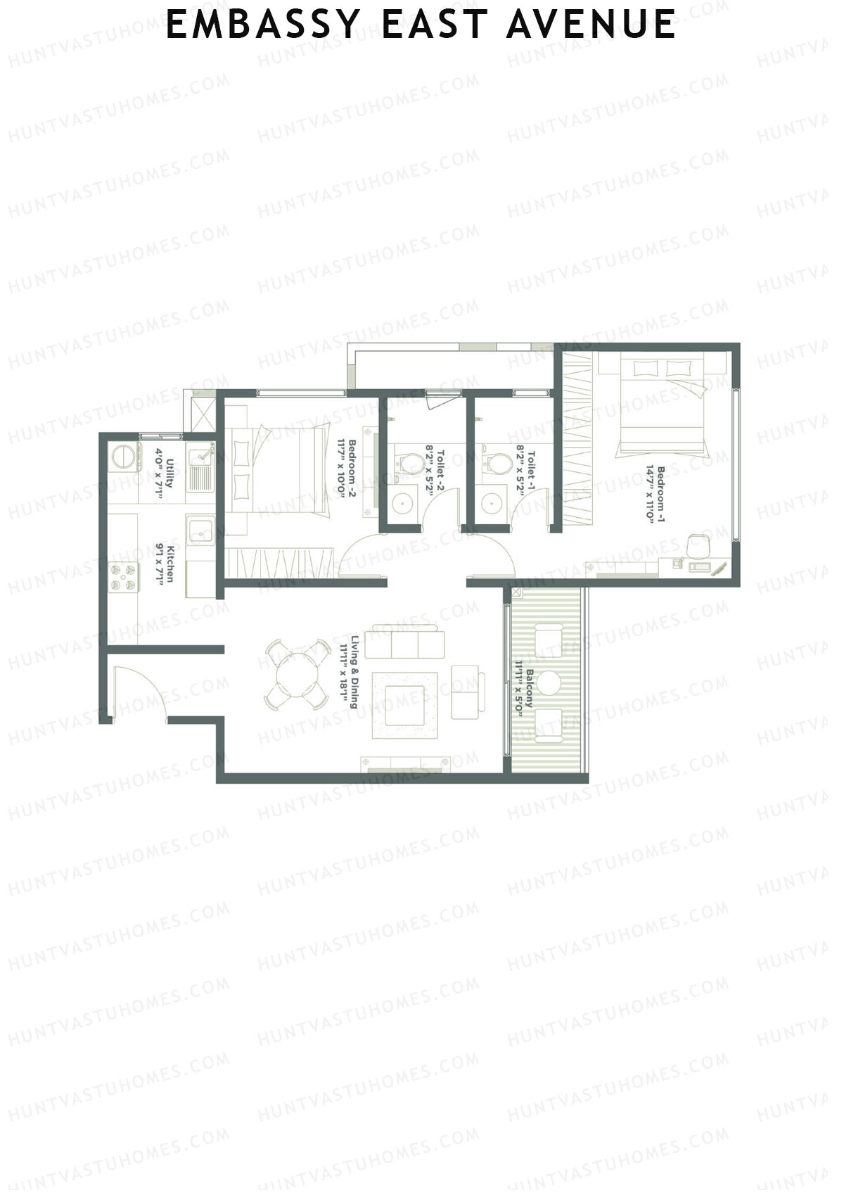 Embassy East Avenue Tower B Unit 1 (Type A3) Floor Plan
