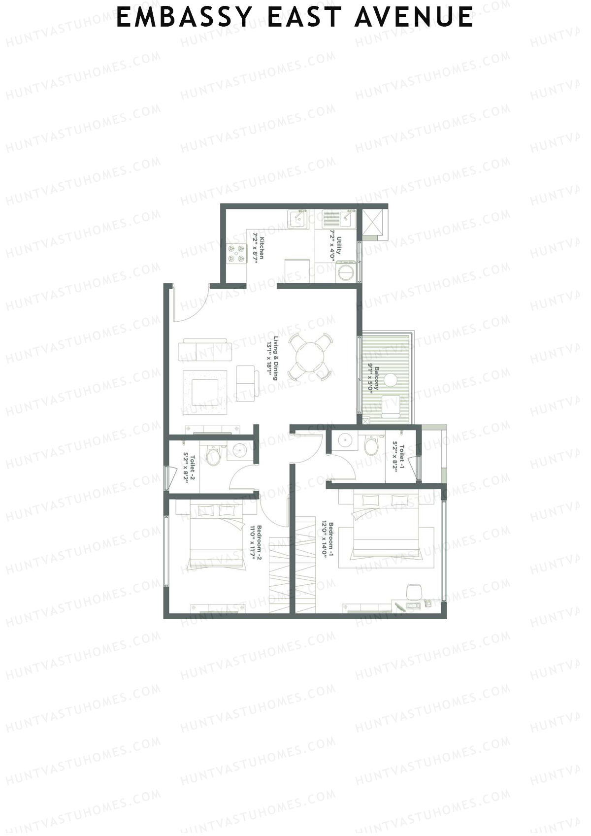 Embassy East Avenue Tower B Unit 3 (Type A2) Floor Plan