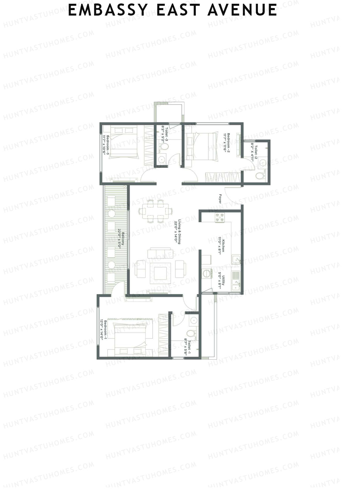 Embassy East Avenue Tower B Unit 5 (Type C3) Floor Plan