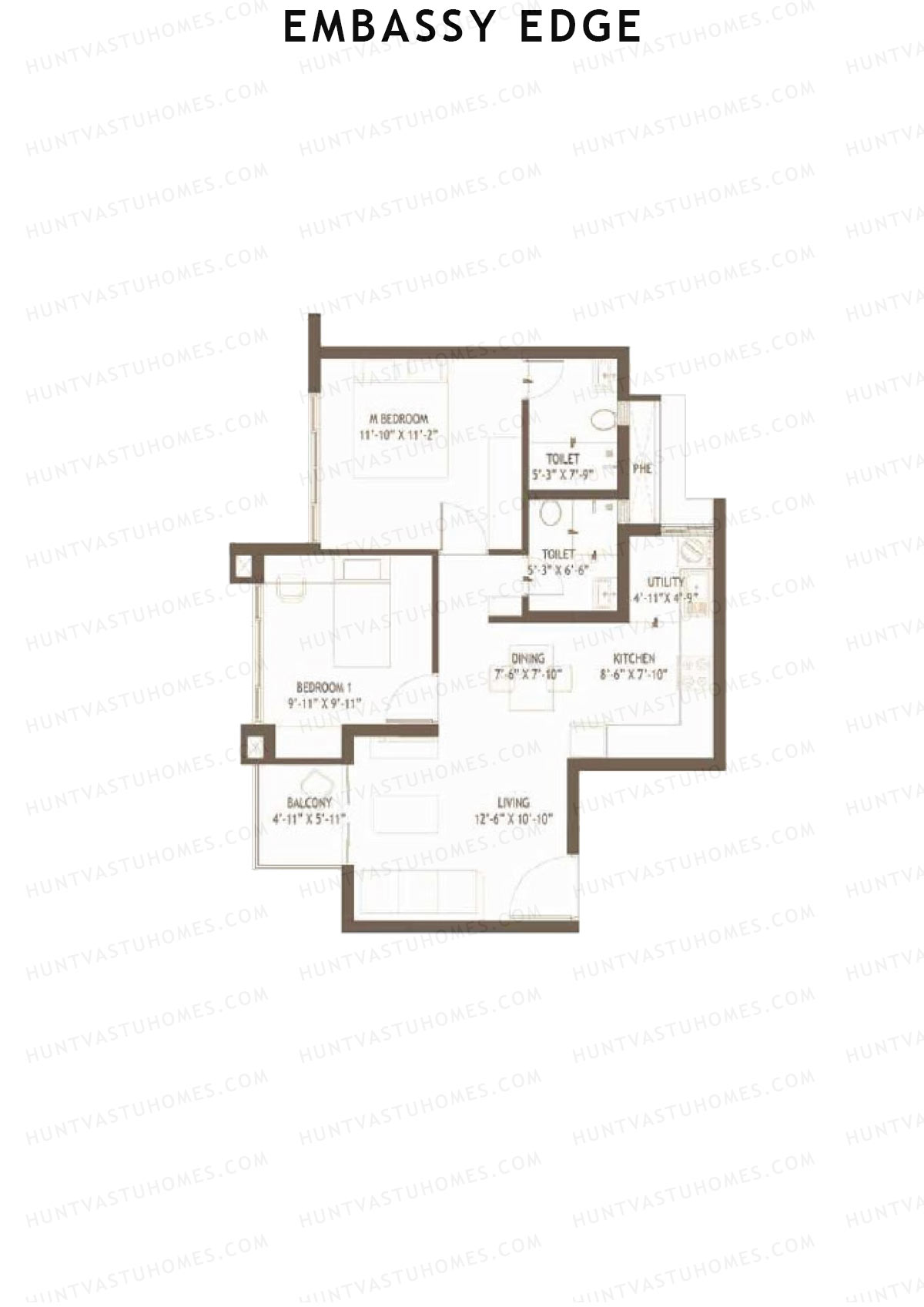 Embassy Edge, Daisy Block B, Unit 1, 2BHK, Super Area 987   sq ft 