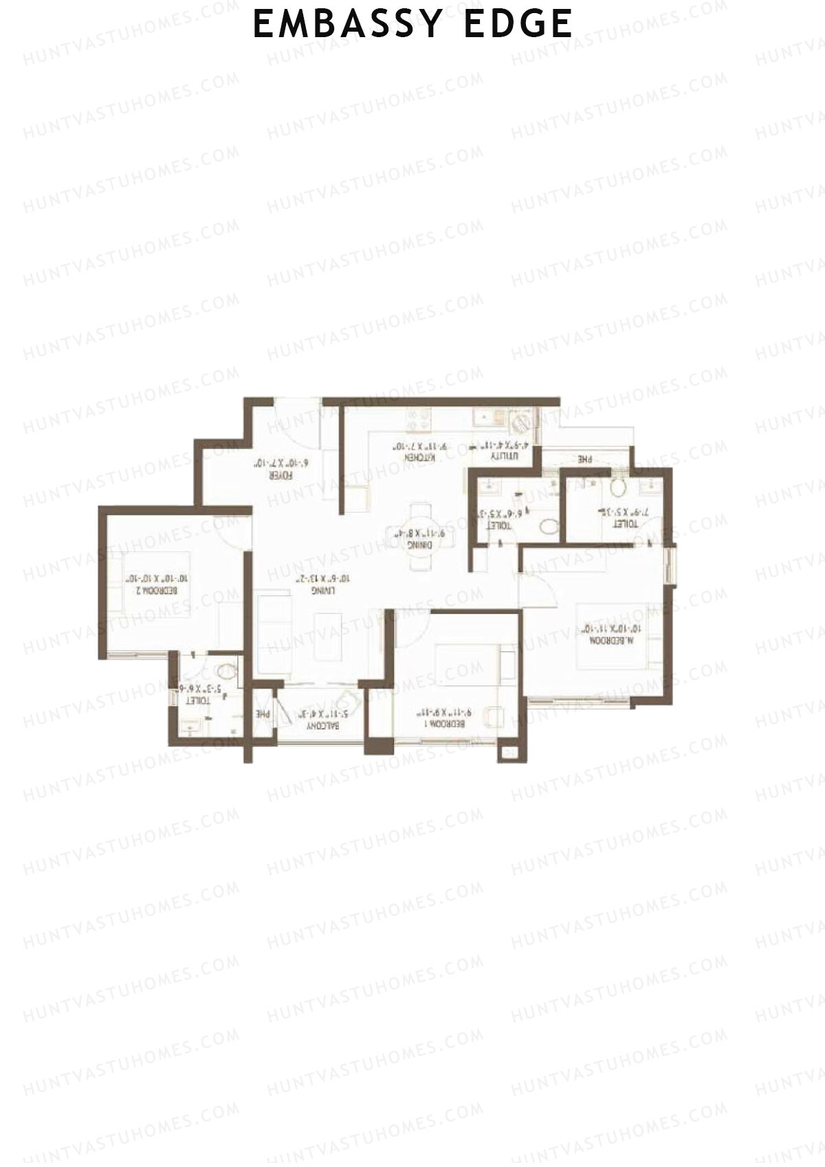 Embassy Edge, Daisy Block B, Unit 5, 3BHK, Super Area 1359   sq ft 
