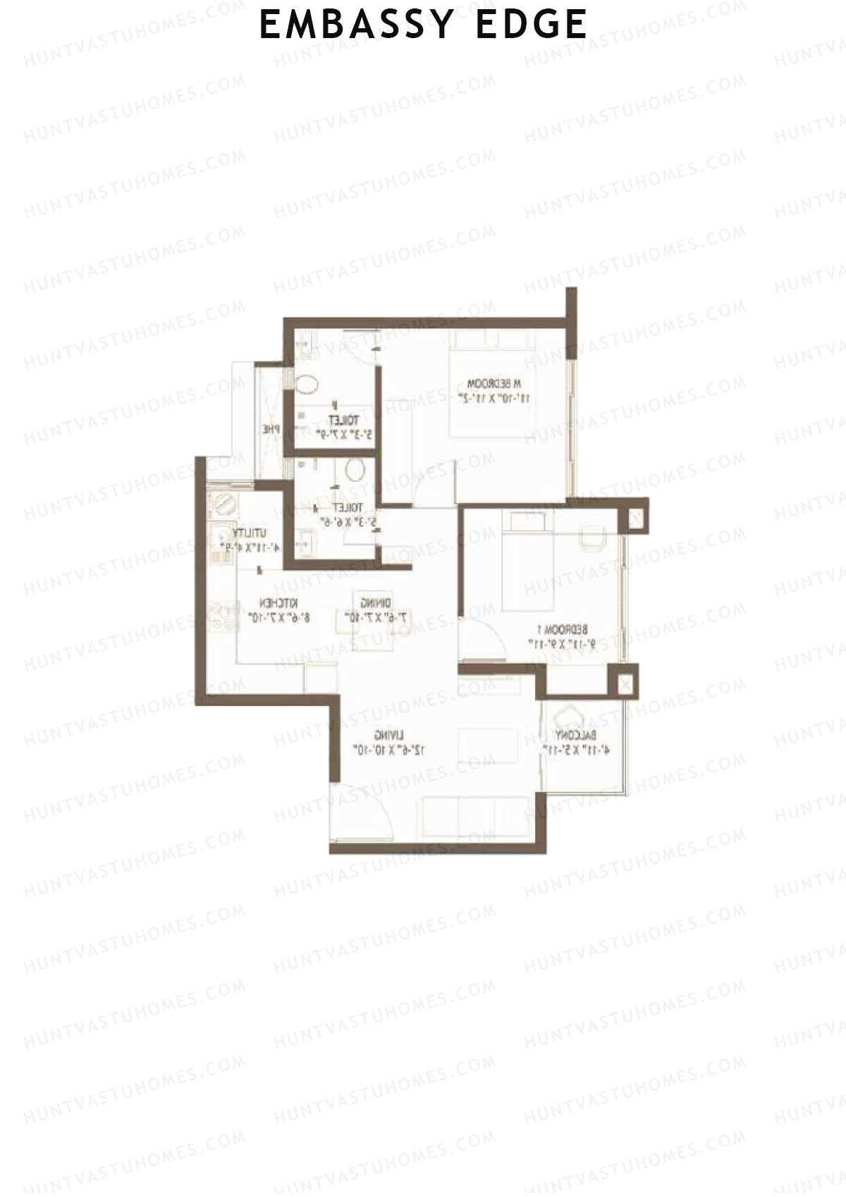 Embassy Edge, Elderberry Block A, Unit 2, 2BHK, Super Area 987   sq ft 