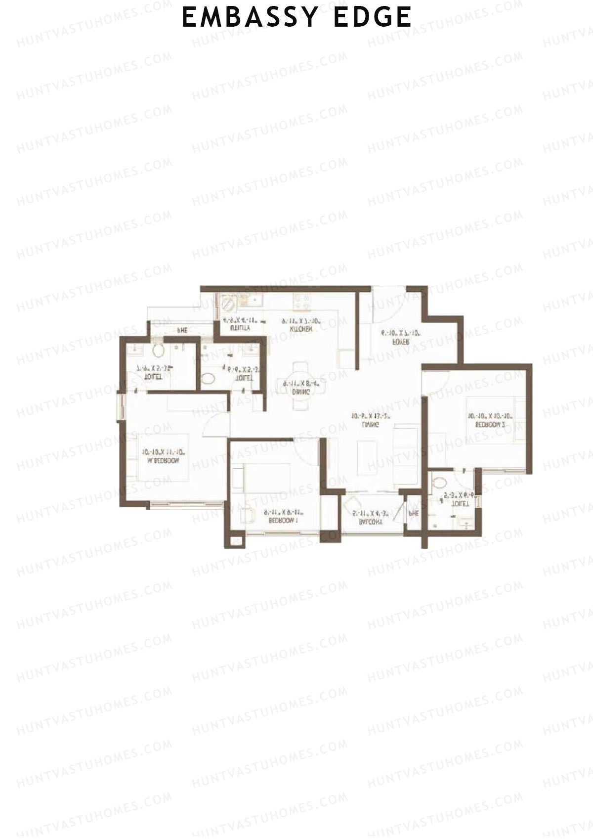 Embassy Edge, Elderberry Block B, Unit 6, 3BHK, Super Area 1359   sq ft 