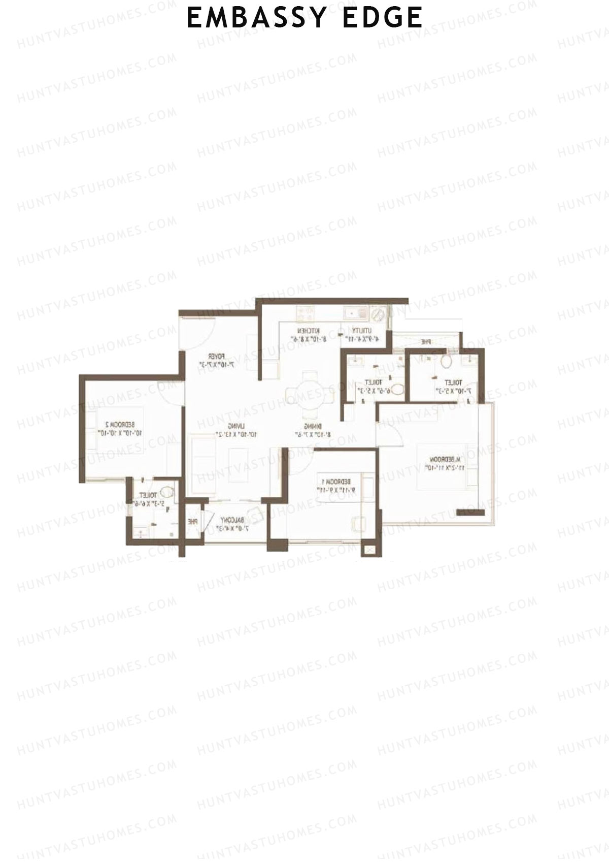 Embassy Edge, Fushcia Block A, Unit 3, 3BHK, Super Area 1399   sq ft 