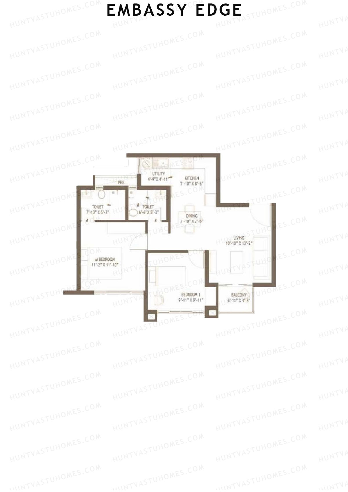 Embassy Edge, Fushcia Block A, Unit 4, 2BHK, Super Area 990   sq ft 