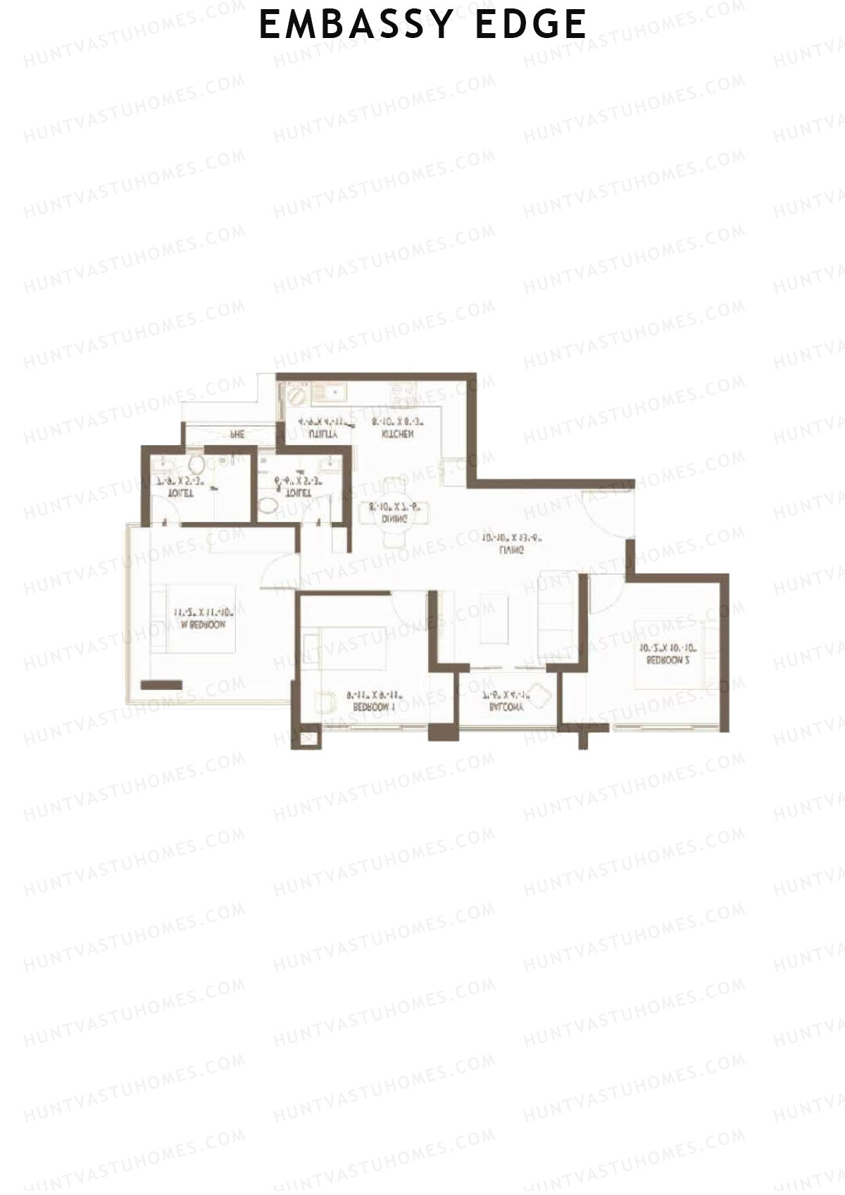 Embassy Edge, Gardenia Block A, Unit 6, 3BHK, Super Area 1240   sq ft 