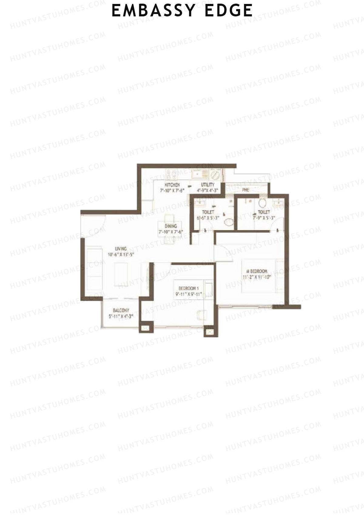 Embassy Edge, Gardenia Block B, Unit 5, 2BHK, Super Area 983   sq ft 