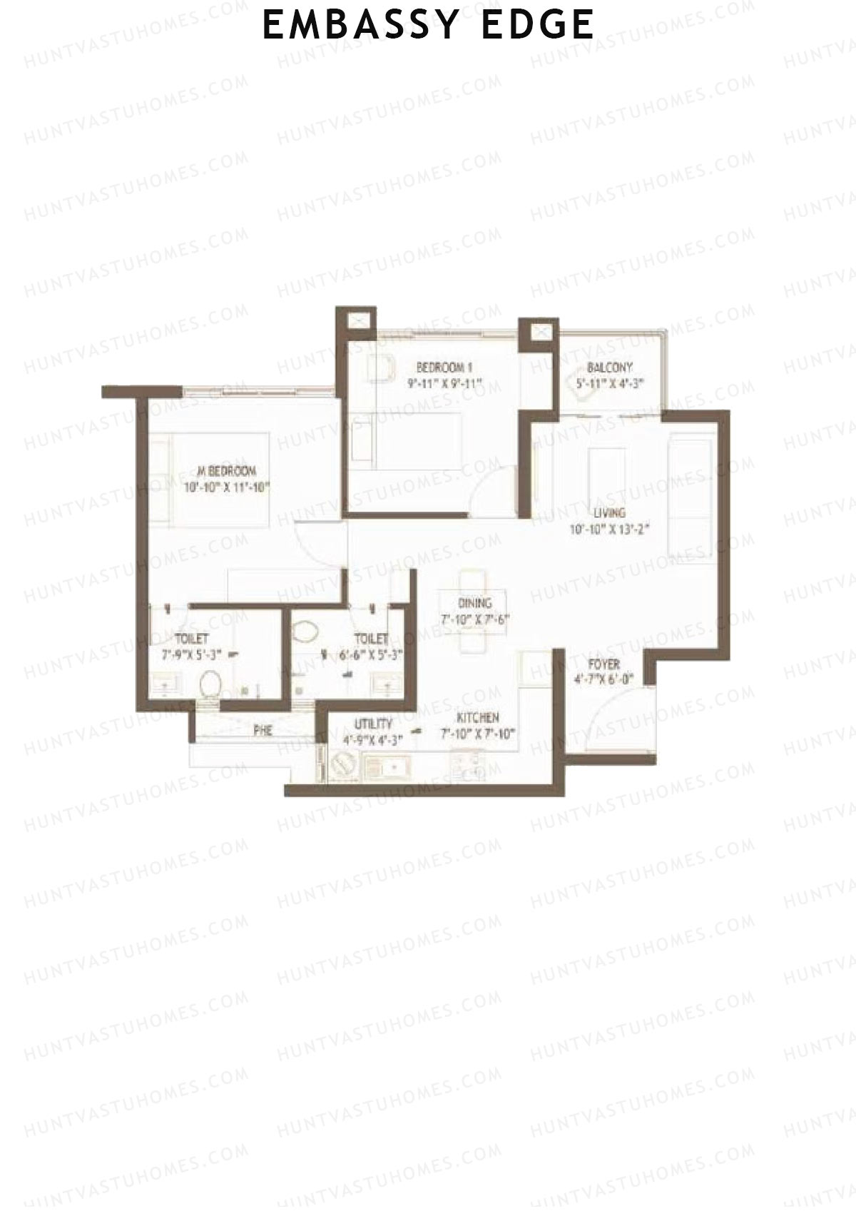 Embassy Edge, Gardenia Block C, Unit 1, 2BHK, Super Area 1023   sq ft 