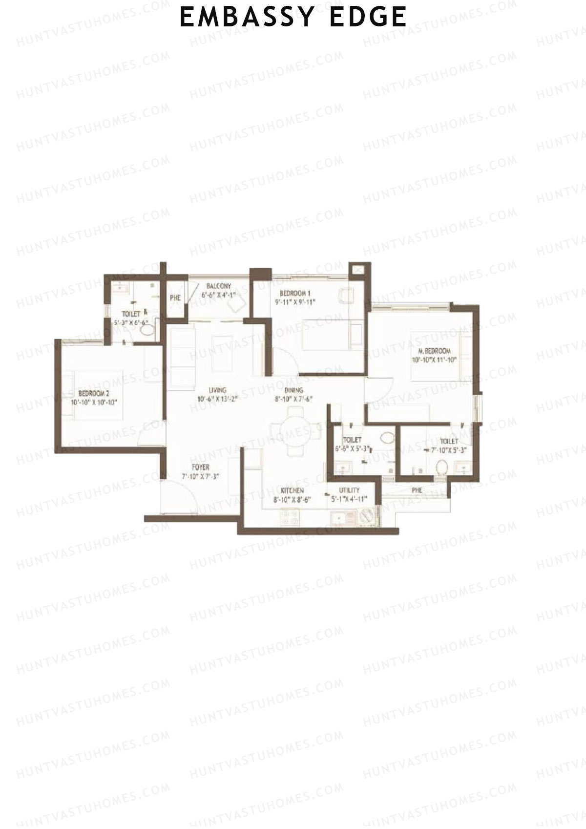 Embassy Edge, Gardenia Block C, Unit 2, 3BHK, Super Area 1338   sq ft 
